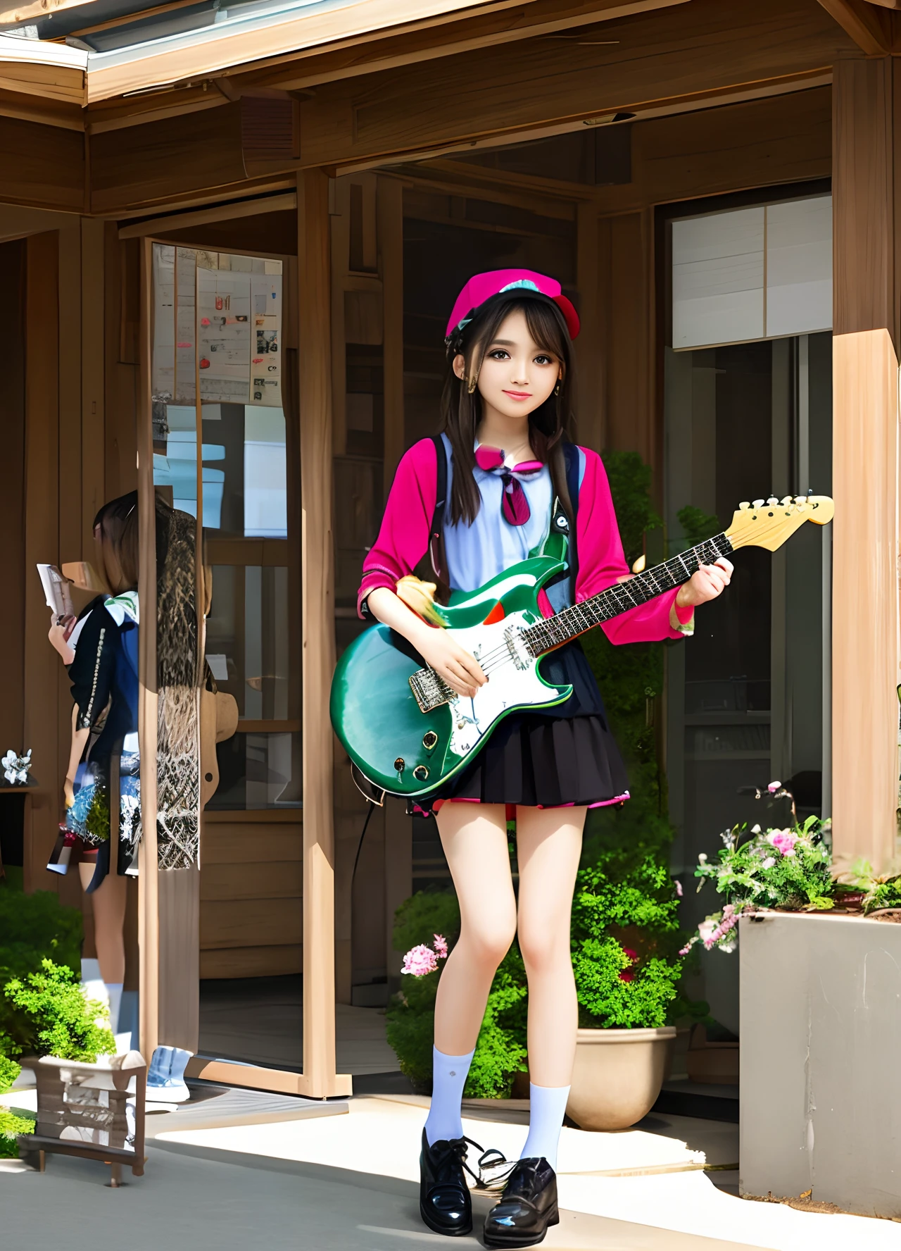 Beautiful girl with a beautiful face。Face like an idol。The skirt is a super mini skirt