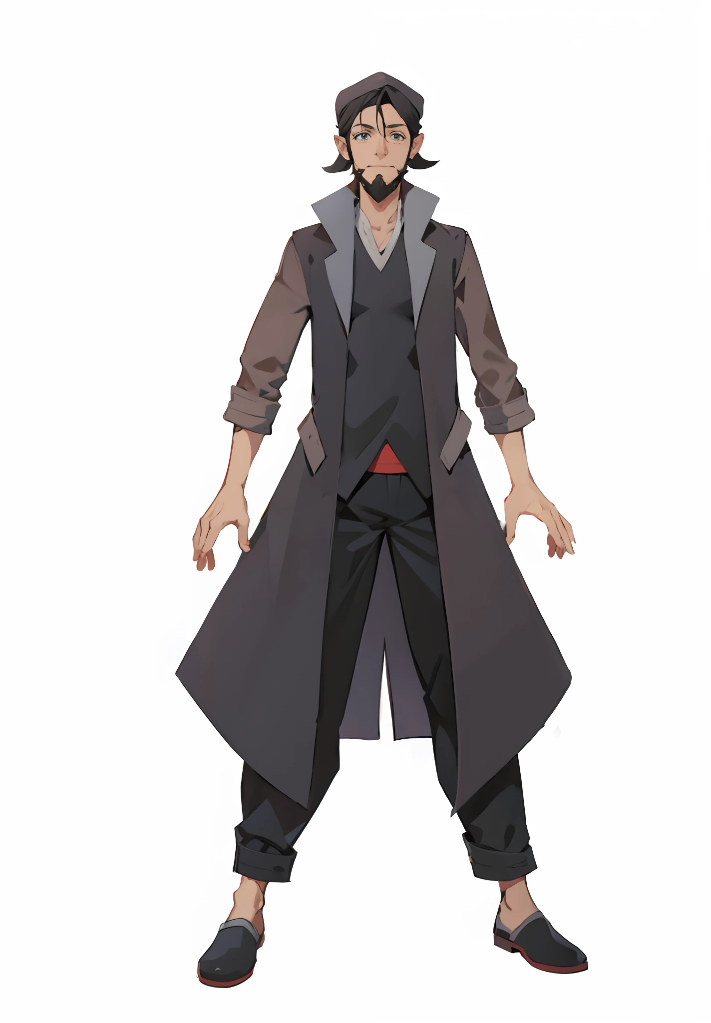 cartoon of a man in a long coat and a hat, single character full body, full body character, full length character, full body single character, character full body portrait, full body character concept, full body concept, full body character portrait, anime style character, male anime character, d & d style full body portrait, thin young male alchemist, anime character, octane render,