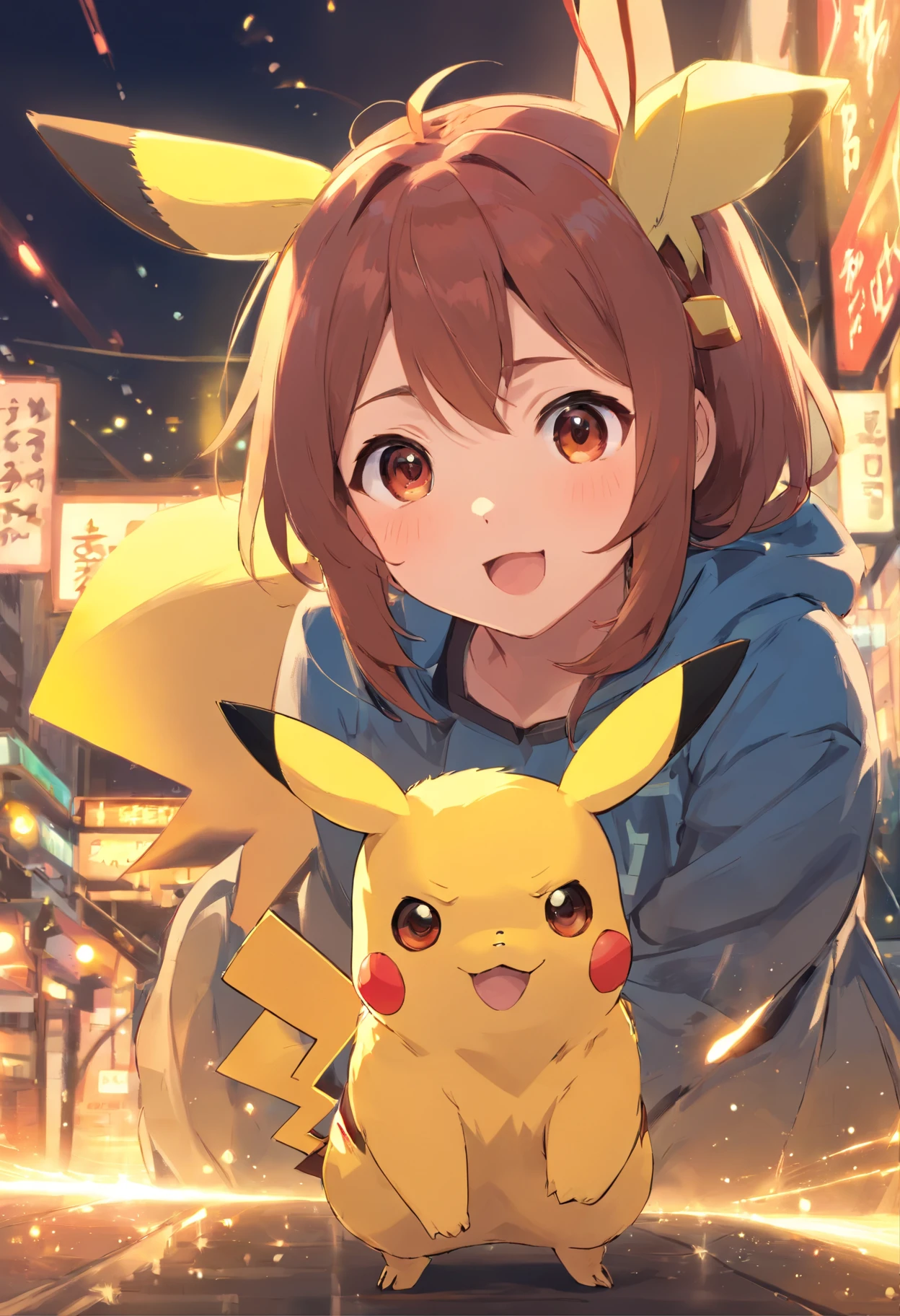 Pikachu is playful and cute，Lively and agile，Yellow soft hairs，Red blush，sparkling big eyes，Cute little pointy ears