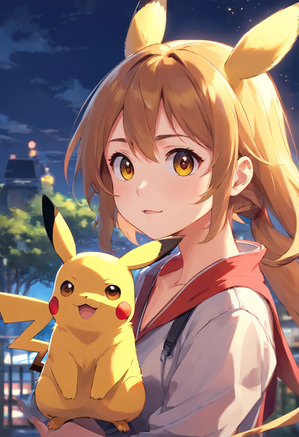 Pikachu is playful and cute，Lively and agile，Yellow soft hairs，Red blush，sparkling big eyes，Cute little pointy ears