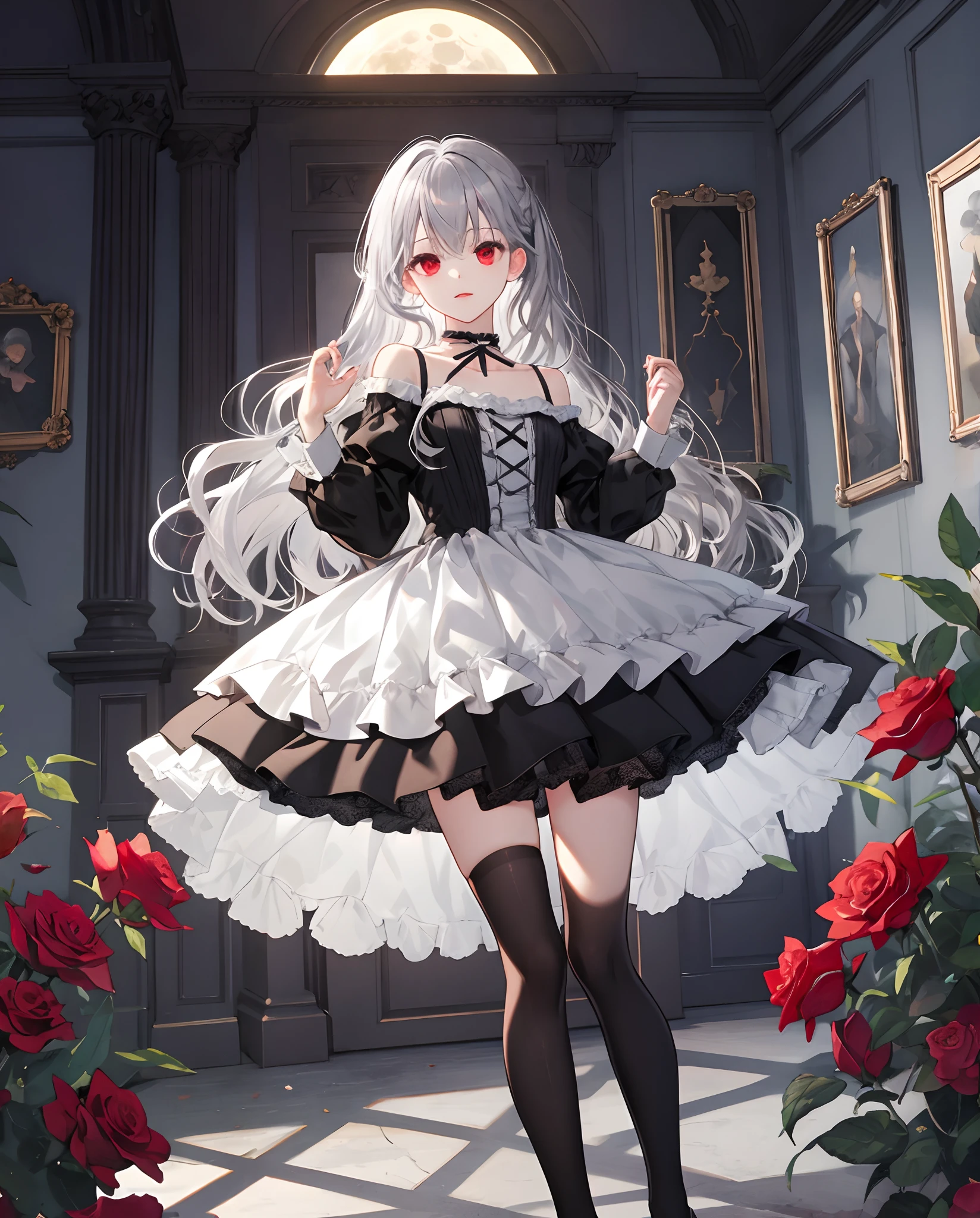 Silver Hair、blue eyes、girl、Small breasts、Twin tails、girl、Small breasts、ta、Bright smile、Looks about 15 yan Musume、Short、目のhighlight、Sexy thighs、Have a cake、Rose Gothic Lolita Dress Cos、Your eyes are so beautiful、highlight