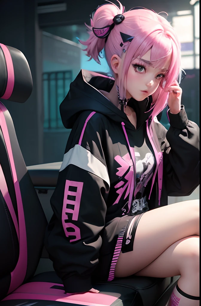 anime girl with pink hair sitting on a chair in a neon city, cyberpunk anime girl in hoodie, cyberpunk anime girl, anime style 4 k, anime cyberpunk art, best anime 4k konachan wallpaper, digital cyberpunk anime art, female cyberpunk anime girl, digital cyberpunk - anime art, cyberpunk anime art, anime cyberpunk, cyberpunk streetwear, cyberpunk art style