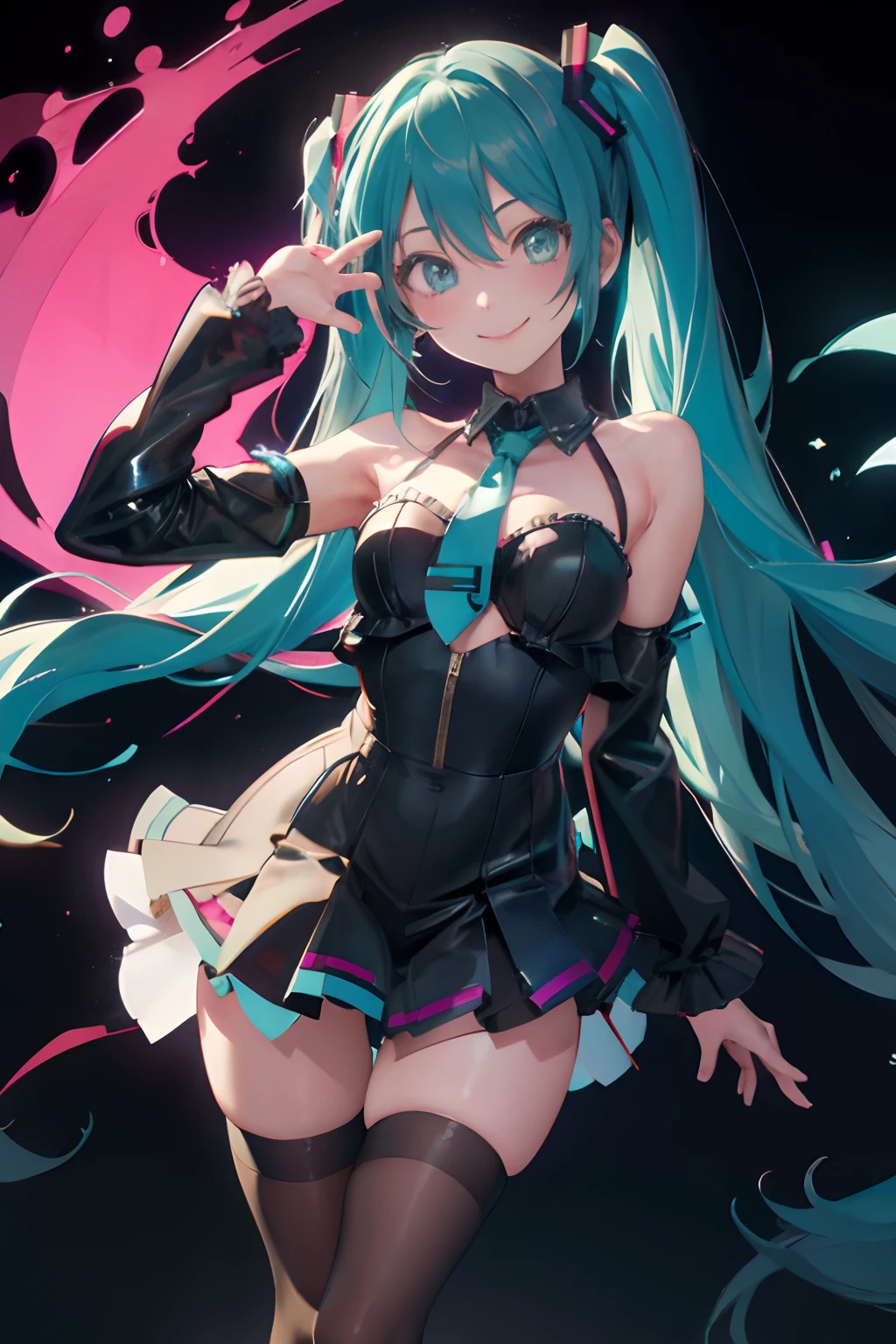 Miku, stockings smooth texture, vulgar smile,