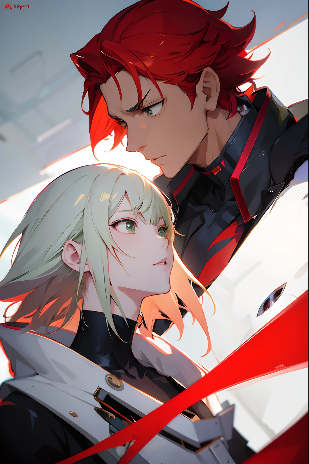 anime couple with green hair and blonde hair and black and white outfit, jazza and rossdraws, krenz cushart and asher duran, artgerm and atey ghailan, krenz cushart and artem demura, krenz cushart and wenjun lin, zerochan art, alena aenami and android jones