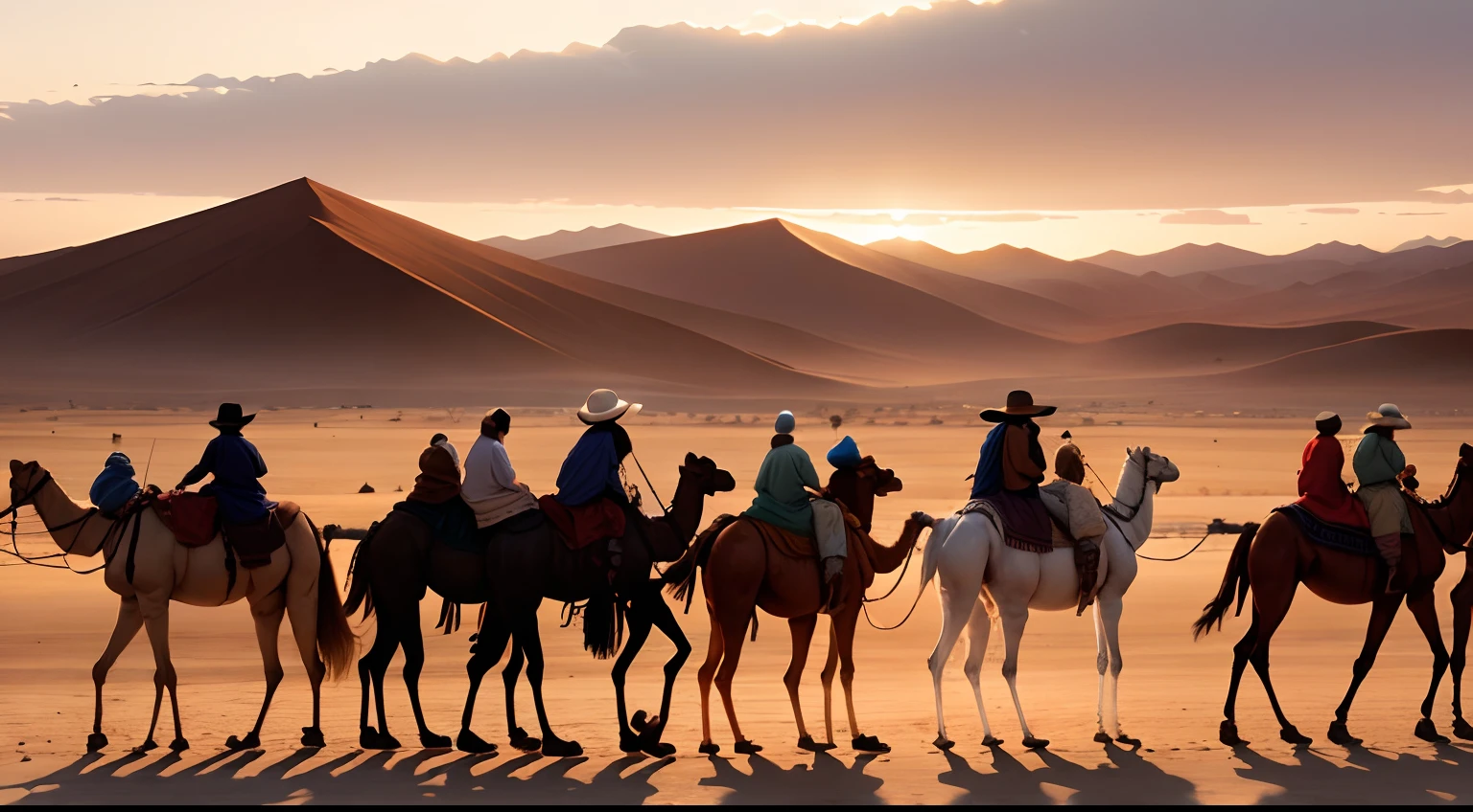 camels in the desert pilgrim crowd with horses desert animals