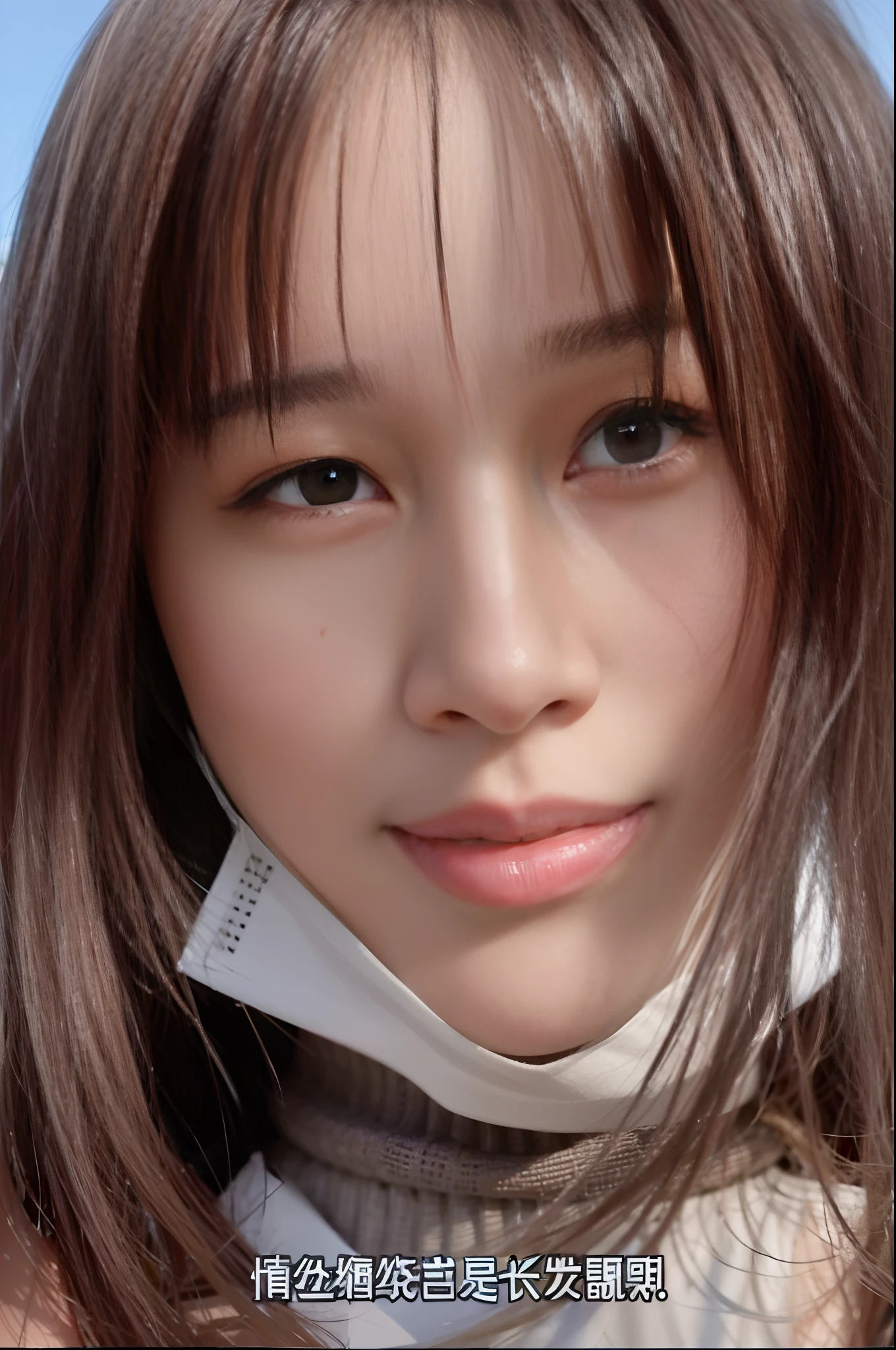 A close-up of a 35 year old woman wearing a white mask, cute Chinese face, single eyelids, young and cute Chinese face, young and cute Asian face, black and pink Jenny, round cheeks, with a round face, relatively fat, jaeyeon nam, gentle and round face, Asian face, young and cute face, symmetrical Chinese face, clear and lovely face, close-up face, Chinese face features