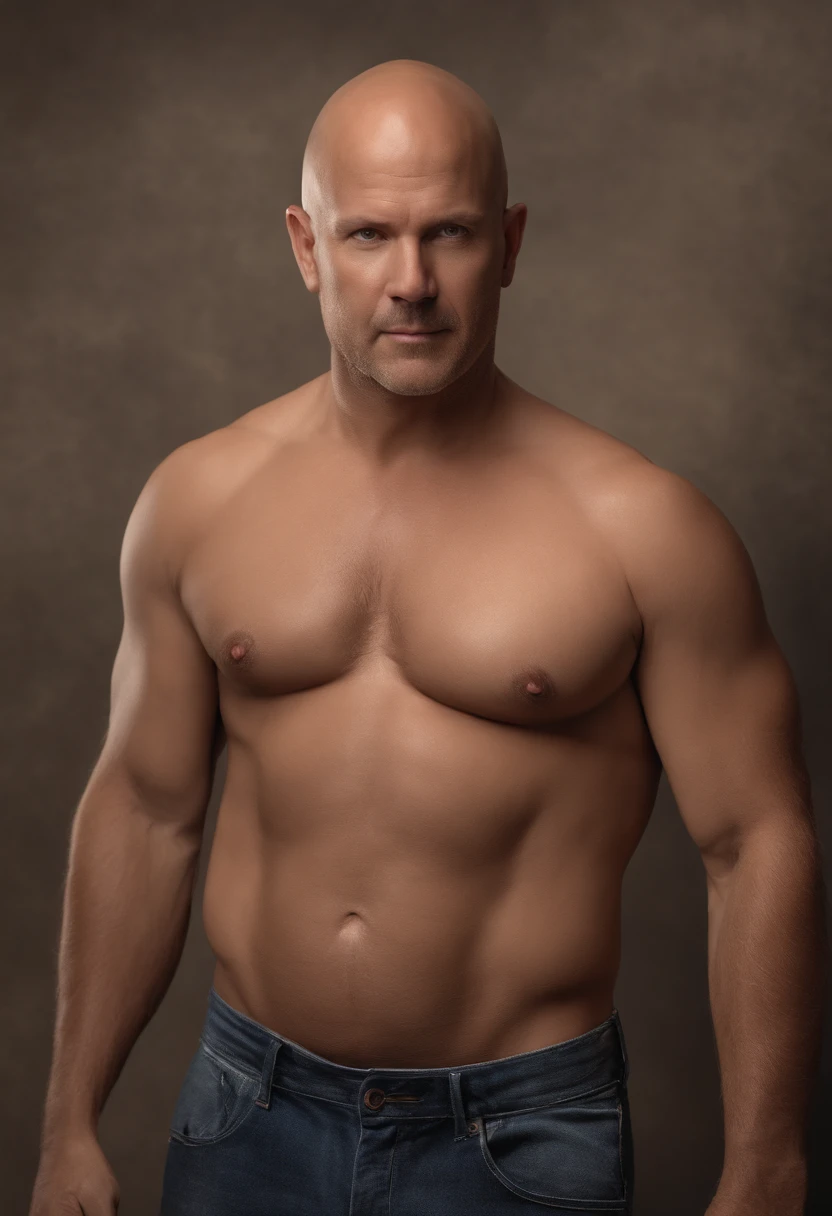 Fully naked man, hd, high-definition, masterpiece, giant , bald, middle aged, dad bod, photo-realistic