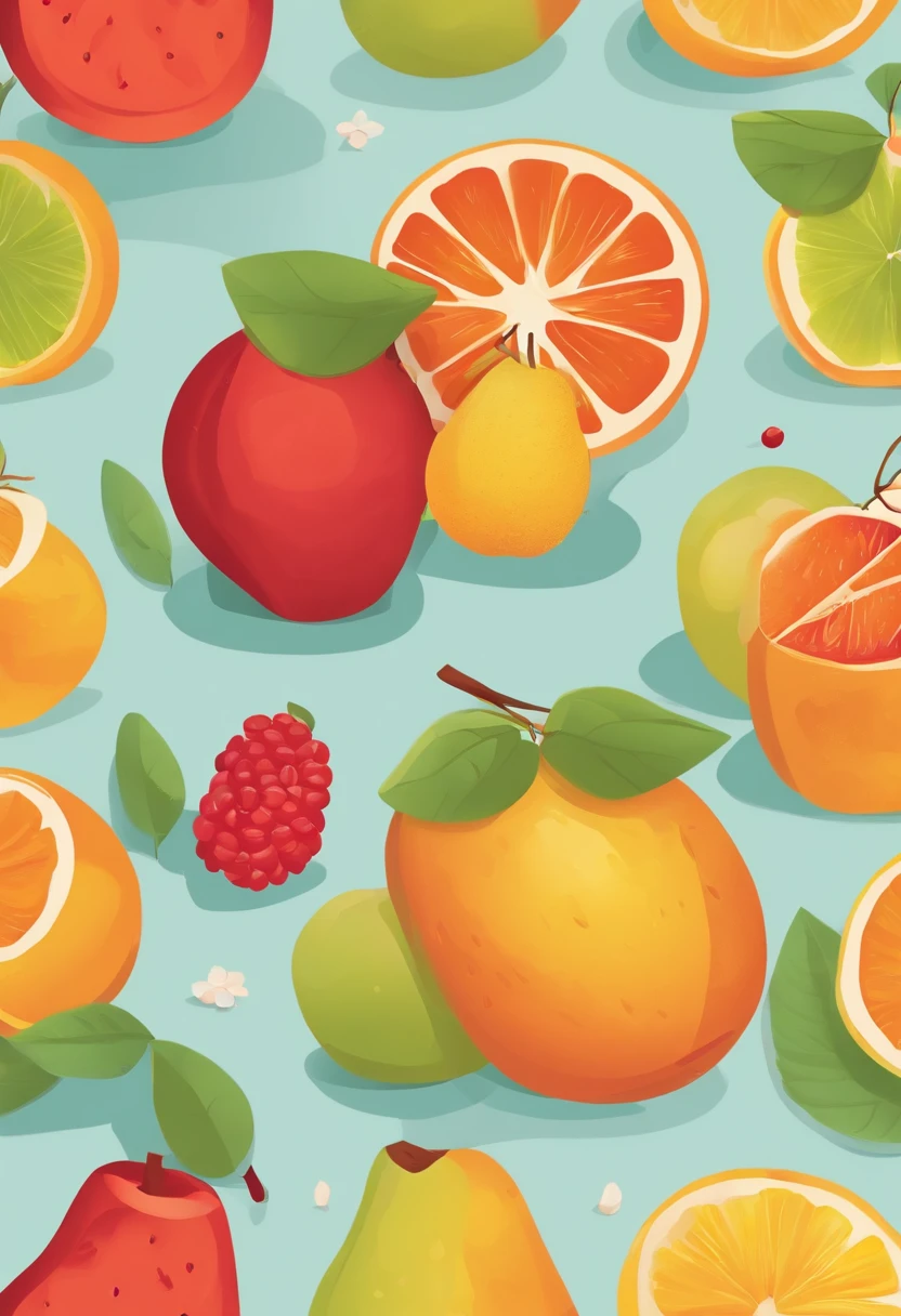 Simple fruit illustration advertisement,Flat wind,adolable,Candy color
