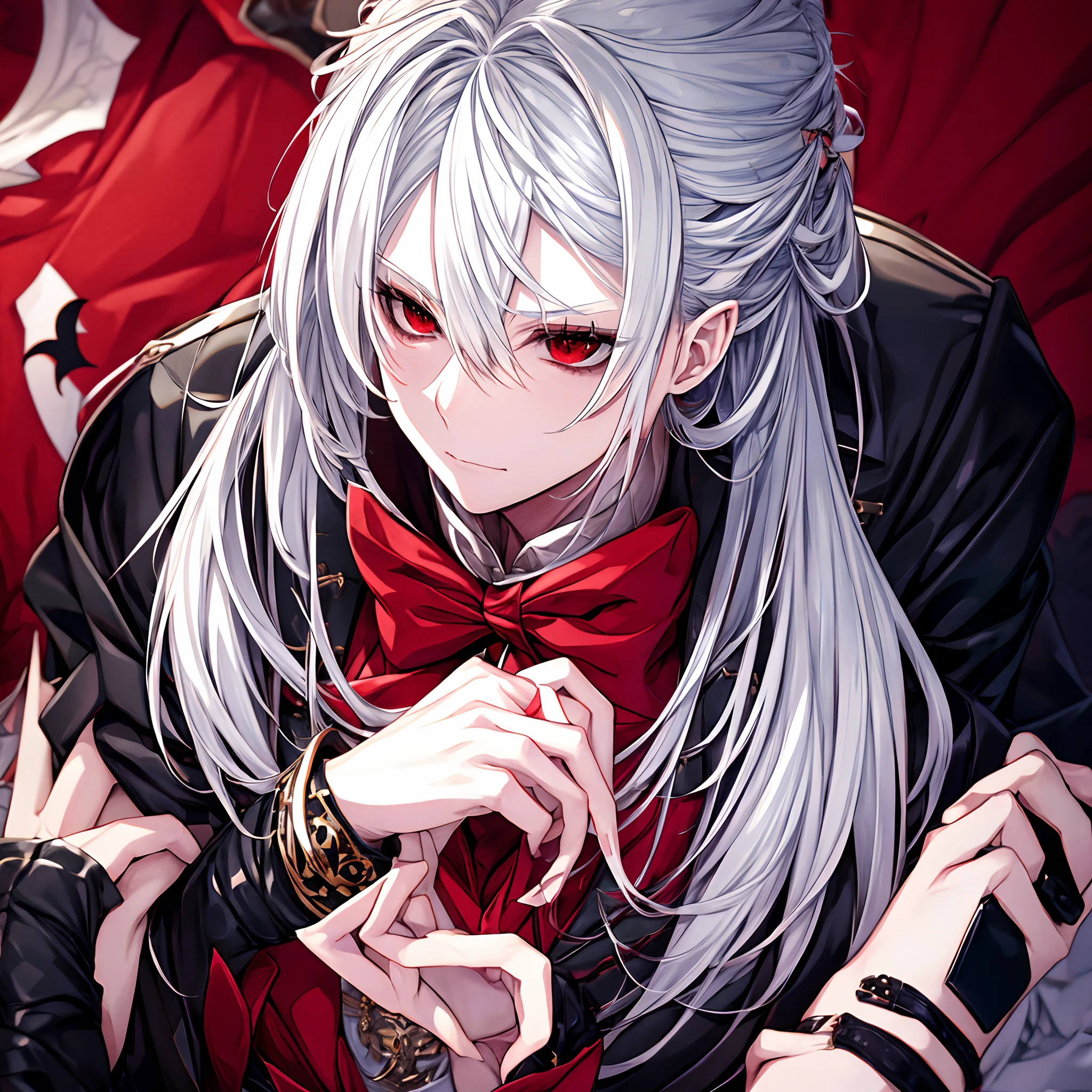 Kuzuha、Nijisanji、Vampire Photos、masterpiece、4K works、man with white hair、Vampire Man