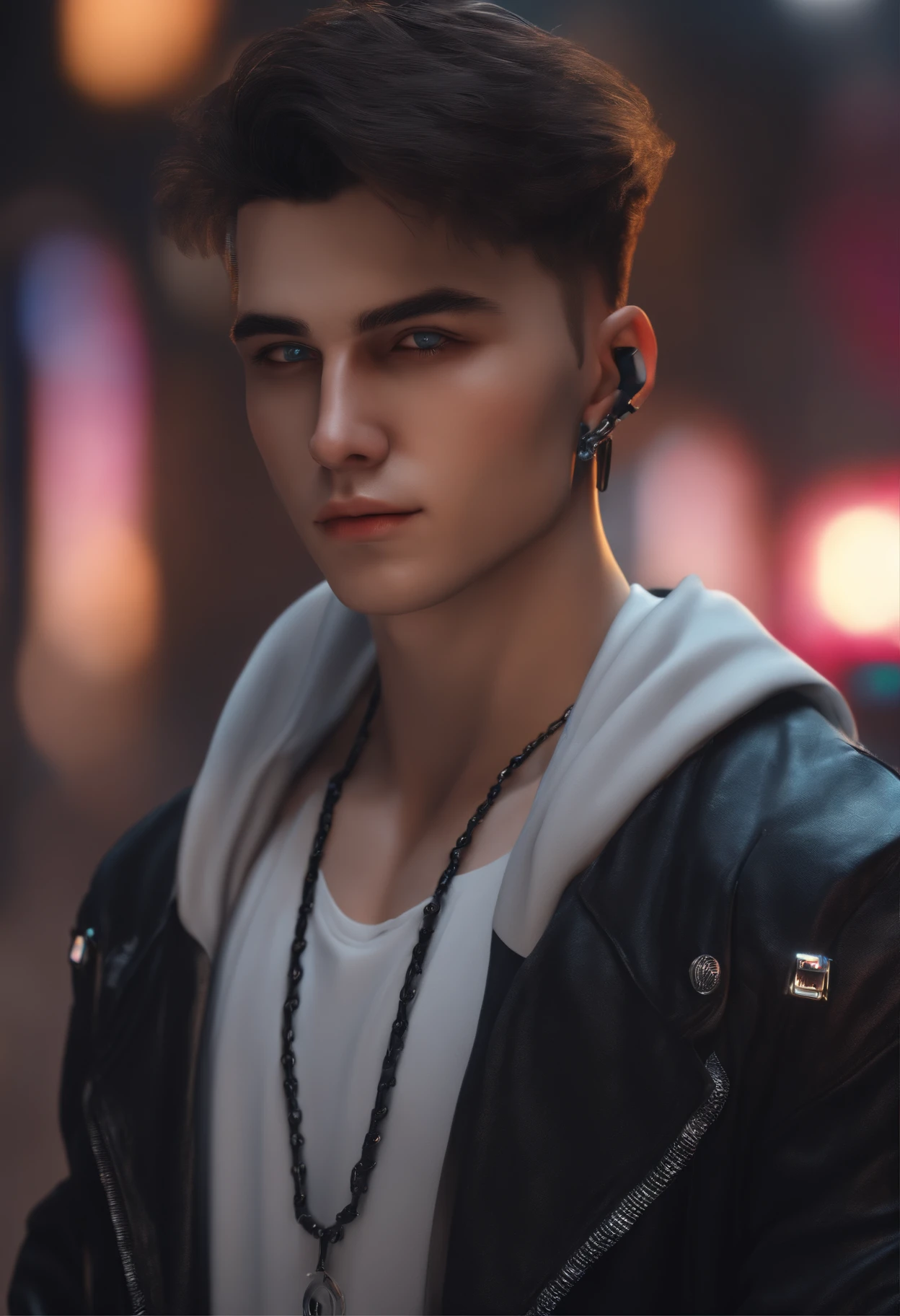 Change background cyberpunk handsome boy realistic face. 8K ultra realistic