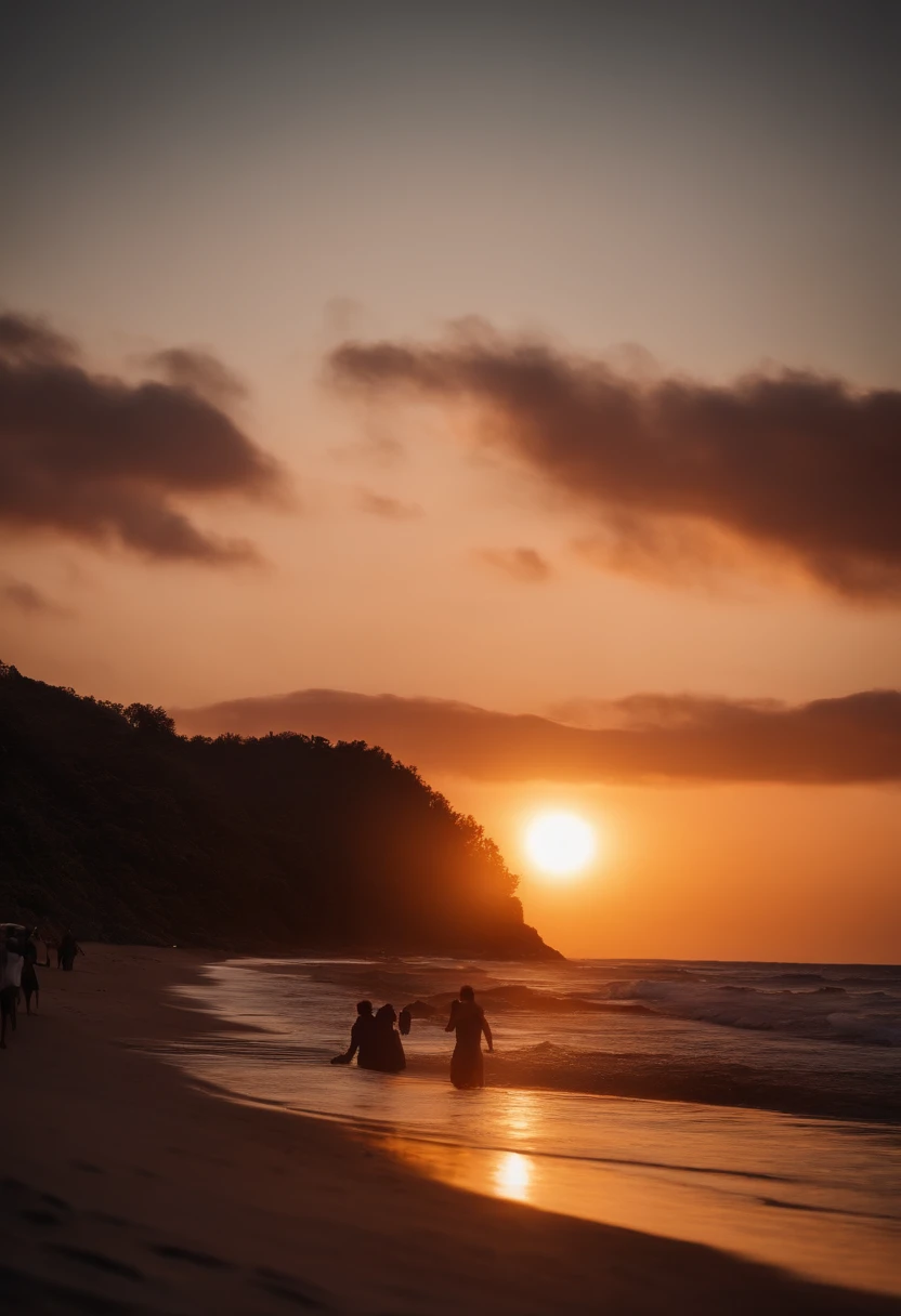 the sunset on a calm beach, without camera movement