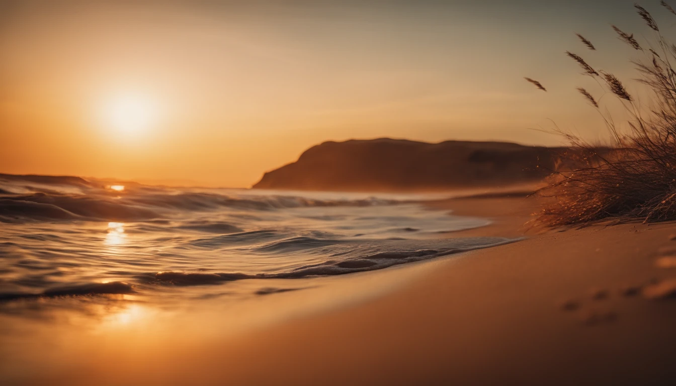 the sunset on a calm beach, without camera movement