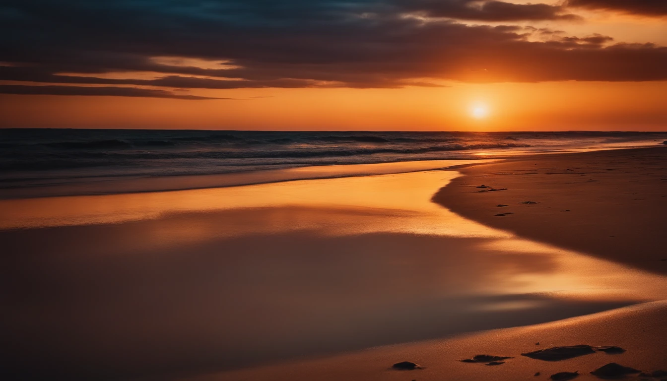 the sunset on a calm beach, without camera movement