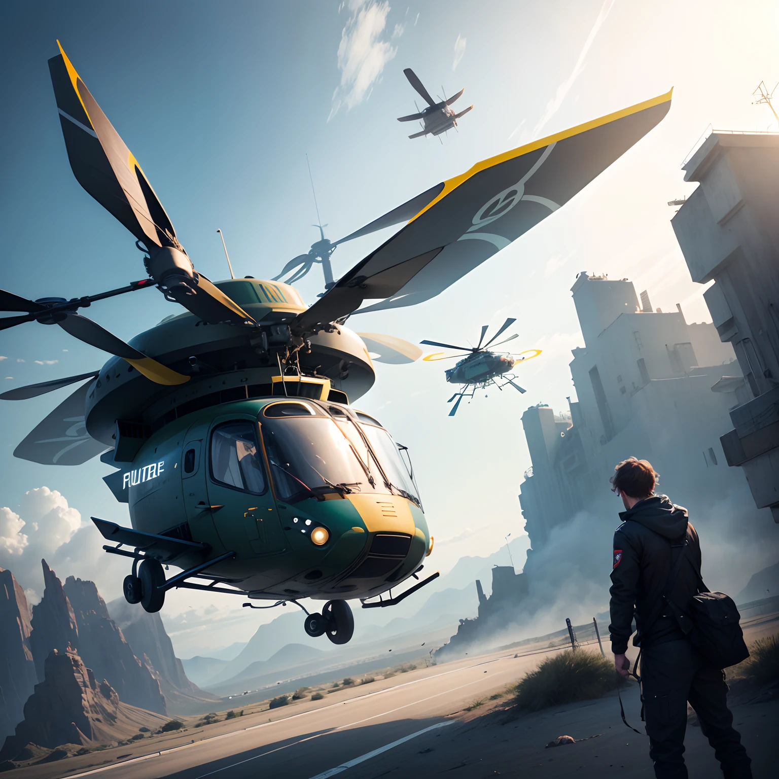 Future helicopter flying in mid-air