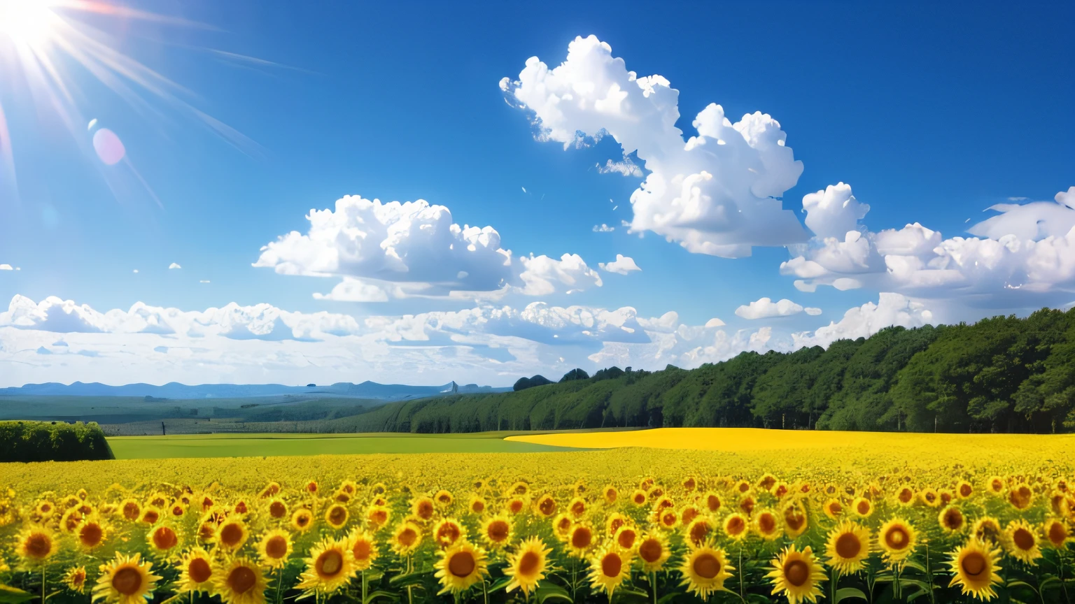 sunflowers fields,Blue sky background,Expansive scenery,夏天