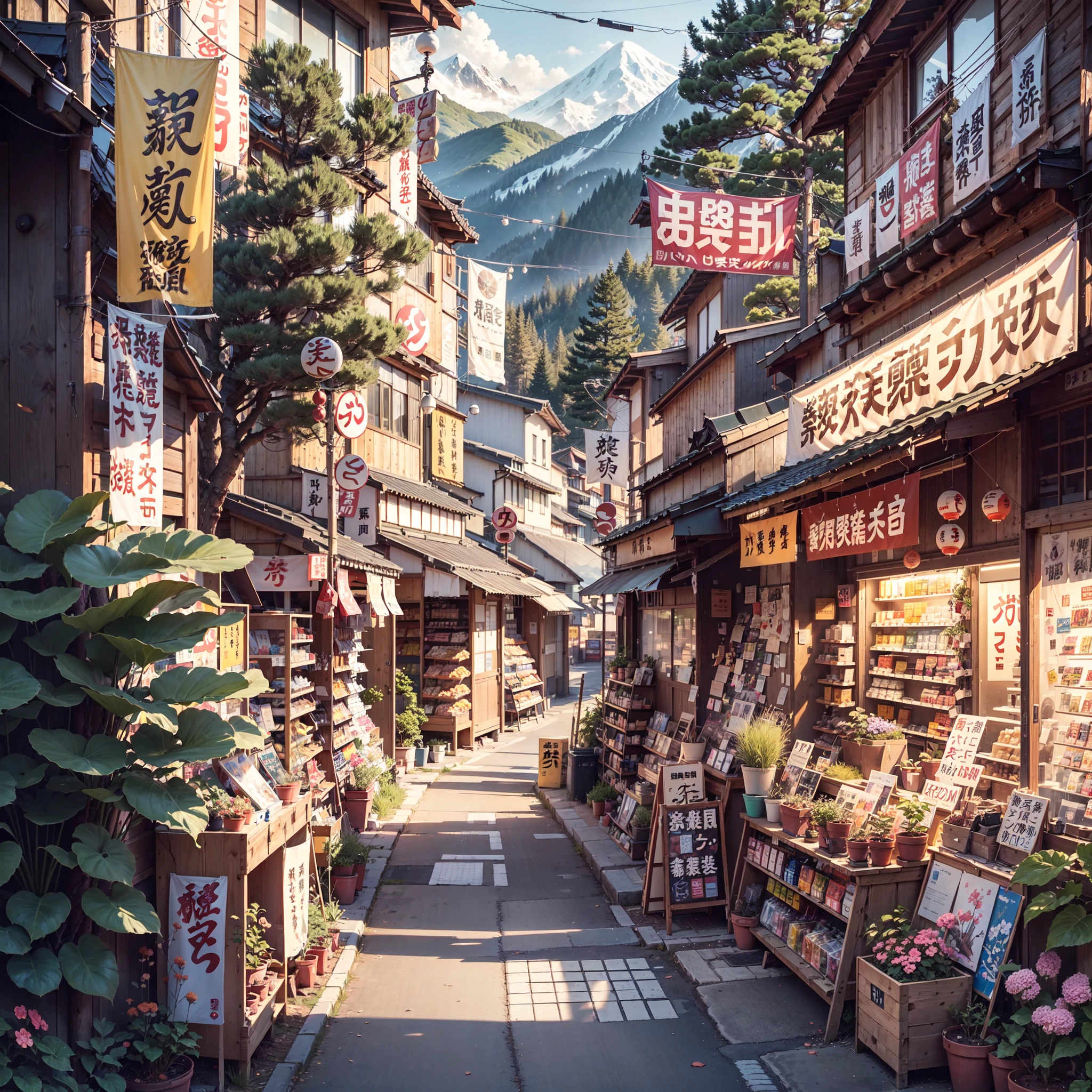 There is a narrow street with a lot of books and magazines - SeaArt AI
