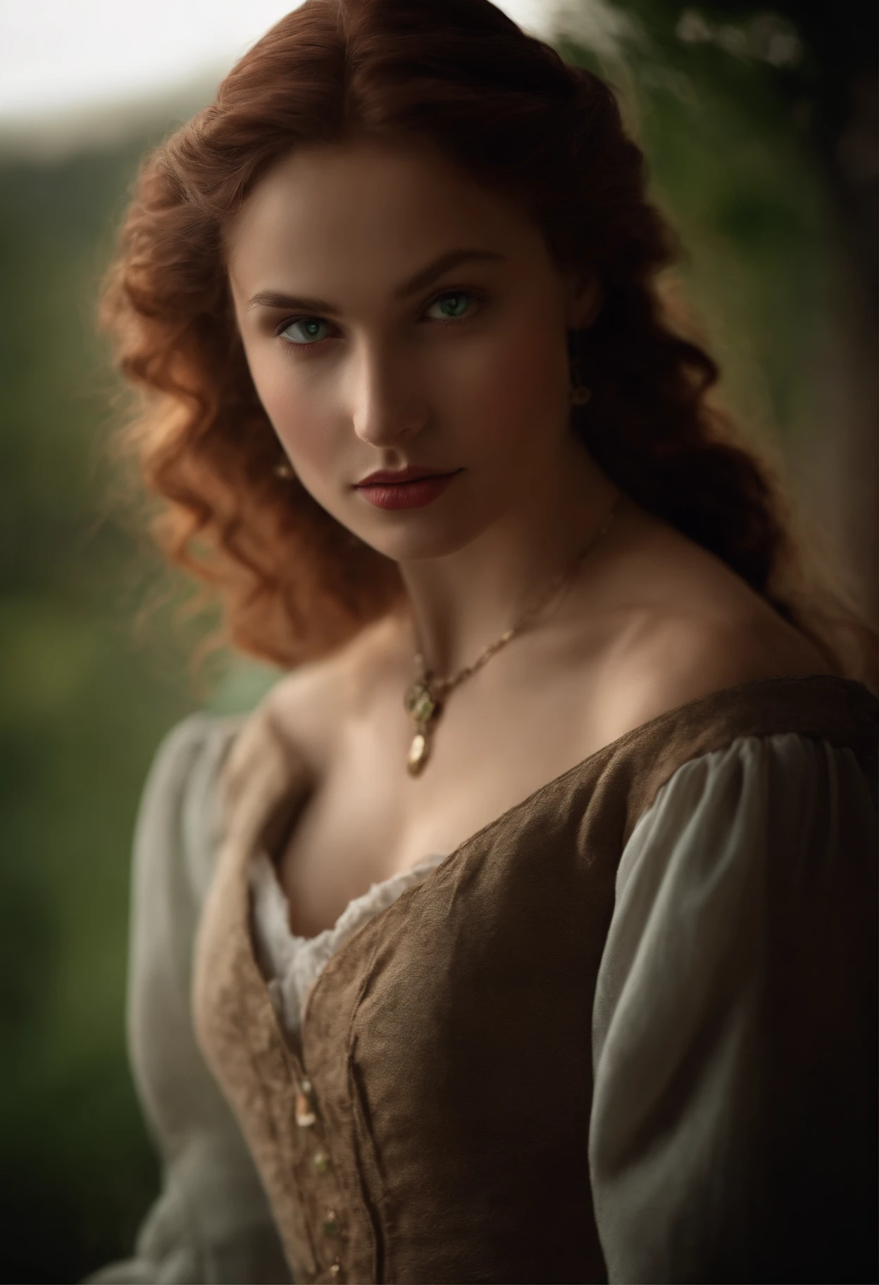 (((A deep reddish scar runs across her left cheek))) light skinned, Women around 19 years old, Natural gray hair, Distinctive green eyes, Wearing Cole, slender and graceful,, Beautiful, Candlelight in medieval atmosphere, Ultra Sharp Focus, realistic shot, Women's clothing in the Middle Ages, Tetradic color (Scar:1.4)