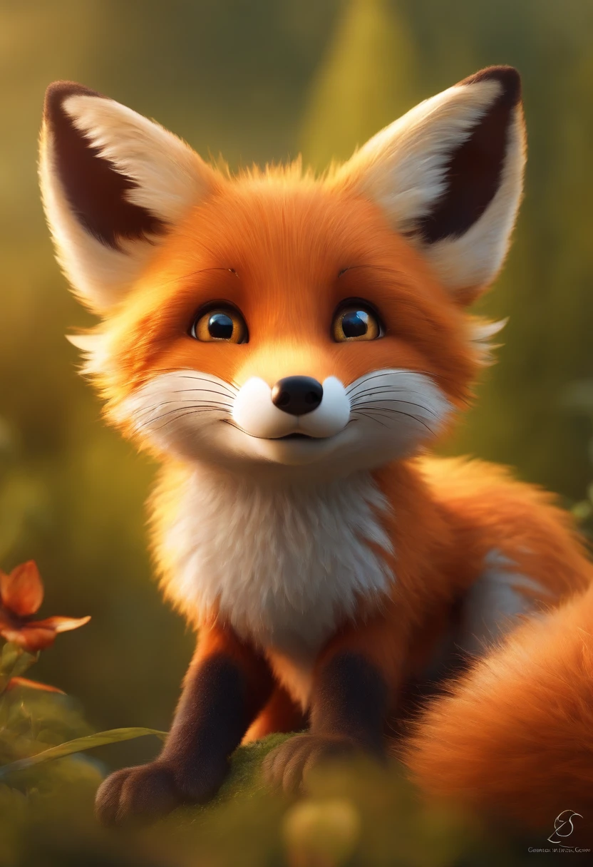 "Create an adorable and animated cartoon of a cute fox."