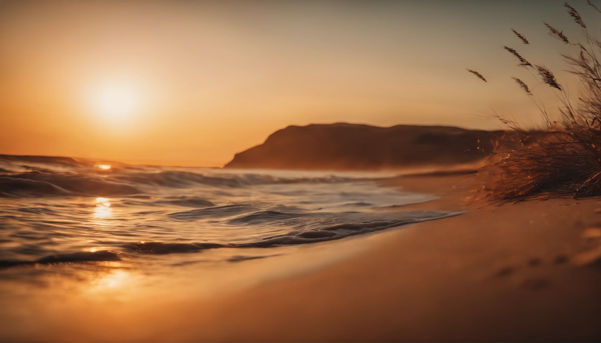 the sunset on a calm beach, without camera movement