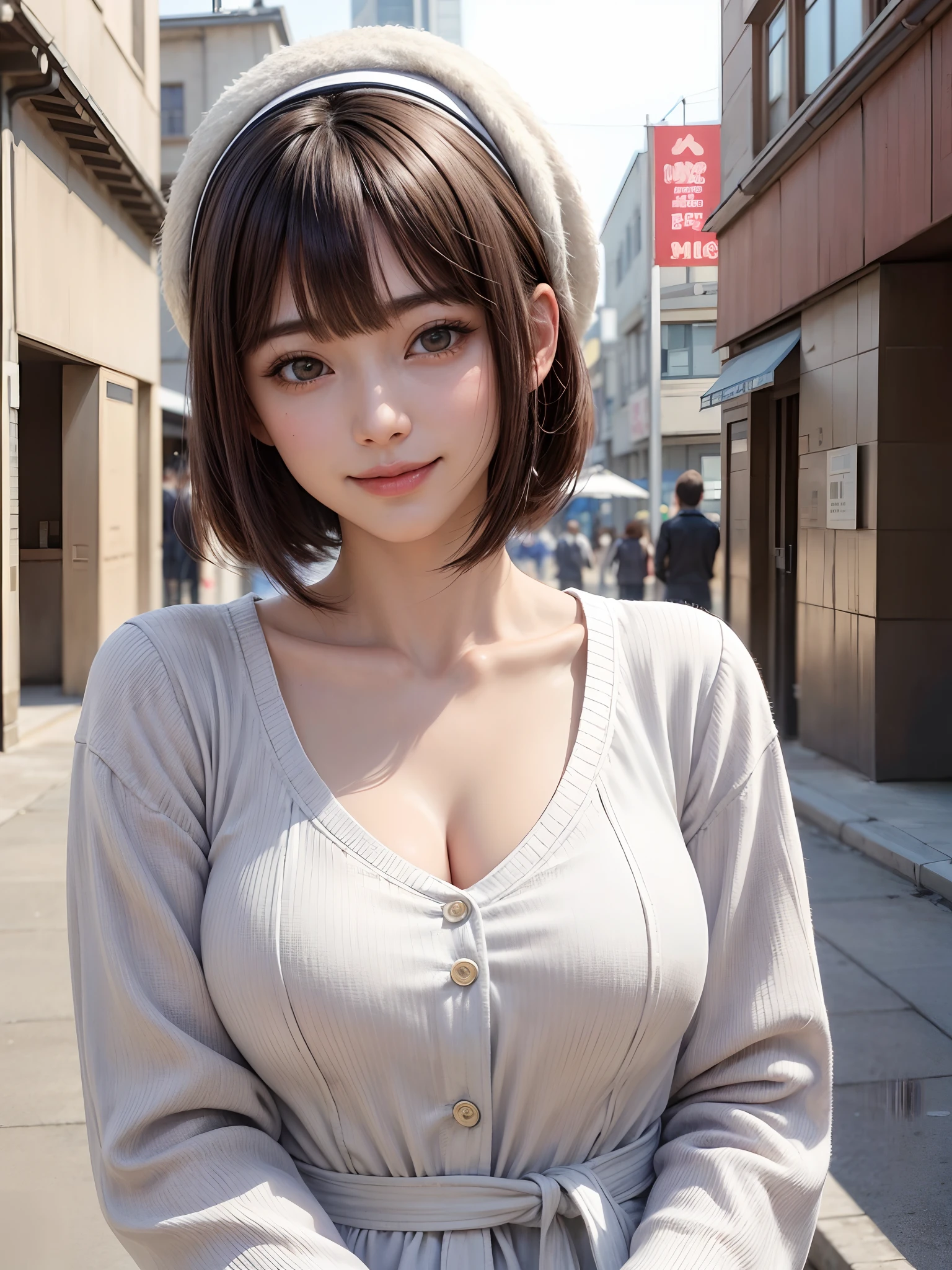 (masutepiece:1.4, top-quality、Very attractive adult beauty with a very cute smile:1.4、Add intense highlights to the eyes:1.4、Look firmly at the camera、Put your right hand on your chest、Beautiful woman full of adult charm:1.4),1girl in, 独奏, Light brown shiny hair, muffler,Santa Claus hat:1.4,realisitic, looking at the viewers, Bright colored crystal light blue eyes:1.4, short shiny hair, Santa Claus Starneck Knit、 Red and white costume of Santa Claus in a turtleneck with a round hole in the center of the chest:1.4,Sexy red and white turtleneck knit sweater with round hole in the center of chest:1.4、 s lips, lipgloss:1.4,bangss, The upper part of the body、big eye、Lashes、The face is a little red:1.4、Embarrassing)、((Canada's tree-lined streets in winter:1.4))、((Brunette's short bob hair with bangs、big eye、Put very strong highlights in your students:1.4、{Gigantic|Big|Huge|Mega} breasts:1.4、very Bigger breasts、gazing at viewer、Very beautiful beauty、Put your ears out:1.4、long neck:1.4、little smiling、Beautiful teeth、Open your mouth and smile:1.4))、28 year old:1.4、Very cute supermodel:1.4、
