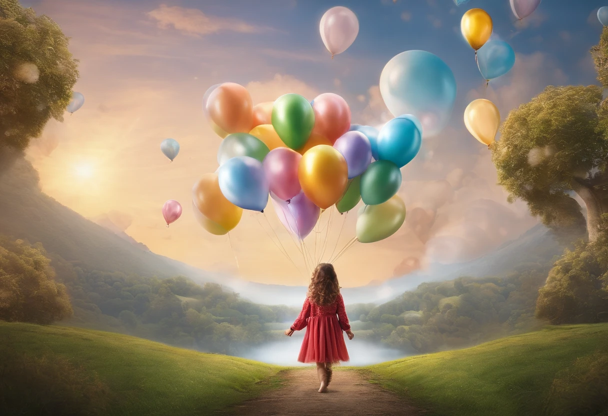 Depict the world through the eyes of a :1.5,tiara crown、Hydrogen balloons、Runway circles and clouds,Artistic sense、Beauty Feeling、Futuristic,succinct、Childlike、The tones are pastel,softness,lithe、freely
Think back to your childhood,Have you ever had such a wish?????????sudden,a door opened,You walk in,A magical light begins to envelop your surroundings, Another imaginative fantasy world。Put on your crown,Become an adventurous elf,Carry a hydrogen balloon that symbolizes freedom, In a world full of extraordinary imagination, Everything may not conform to the laws of physics,But everything is even more incredible。Clouds are candies sold at Sky Grocery stores,Meteors are fireworks released by Santa Claus,Run along the runway,The wind will also give way to you