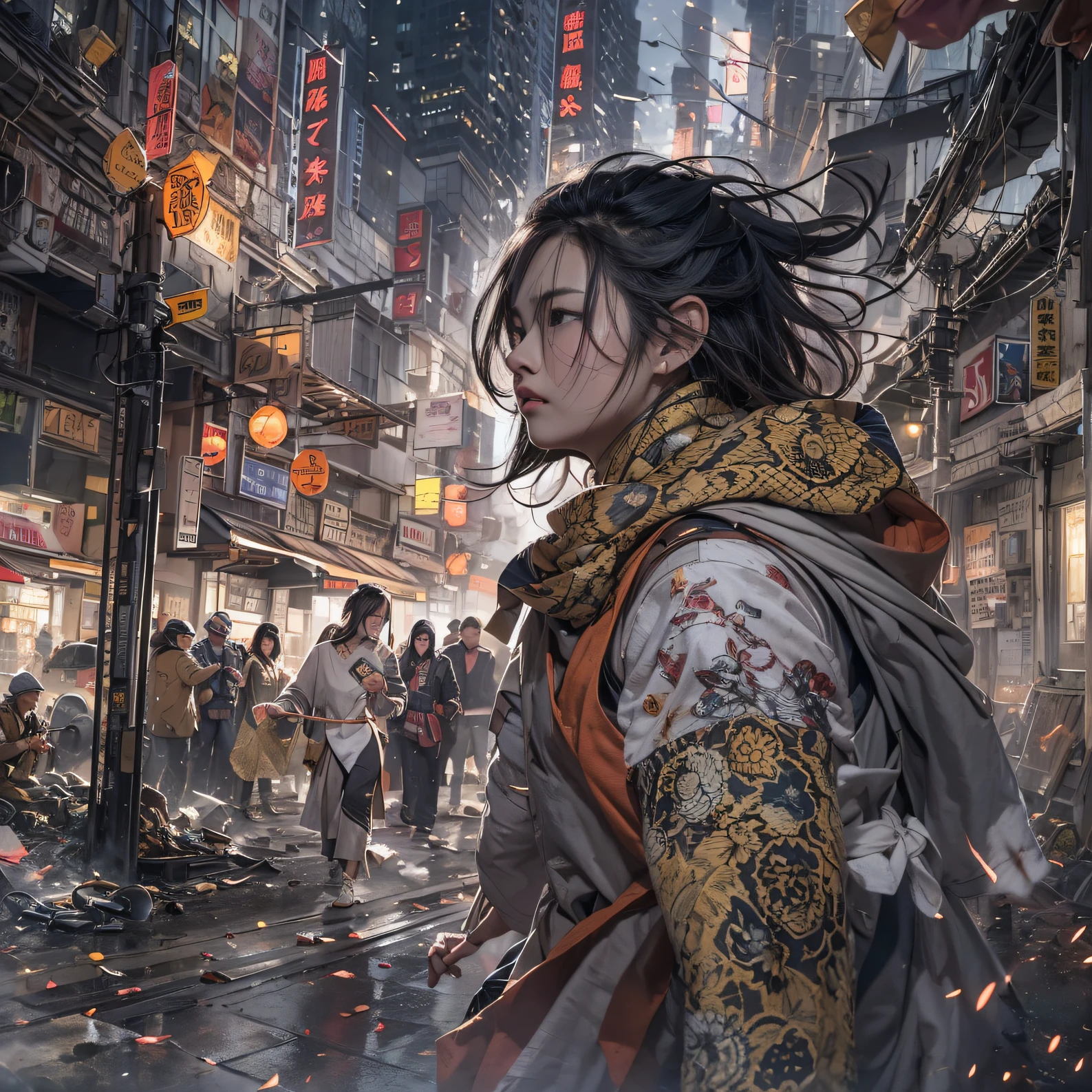 street corner(Armageddon)eyes filled with angry,He clenched his fists,Rush up,Deliver a fatal blow to your opponent,full bodyesbian,Full Body Male Mage 32K(tmasterpiece,Color Ultra HD)Long flowing black hair,Campsite size,zydink, The wounded lined up in the streets(废墟)Climb the streets, The scene of the explosion(废墟), (Linen batik scarf), Angry fighting stance, looking at the ground, Batik linen bandana, Chinese python pattern long-sleeved garment, rainbows(Abstract propylene splash:1.2), Dark clouds lightning background,Flour flies(realisticlying:1.4)Peonies,The national color is fragrant,Specializes in cooking and poetry slurry extraction,No pollution,Good at playing piano and singing。 Orchids are fresh and tasteful