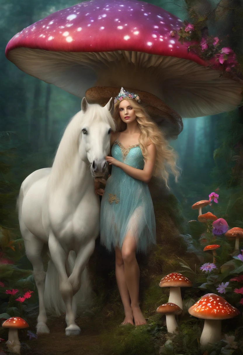 FAIRY WITH A UNICORN NEXT TO MUSHROOM