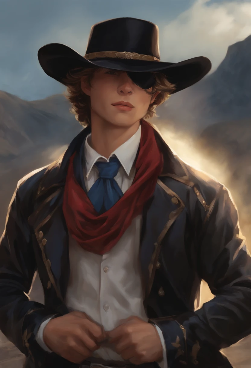 (Masterpiece, Best quality:1.2), Cowboy shot, Solo, Male focus, 1boys, Satoru Gojo, Smile, Hands in pockets, Blindfold, Black jacket