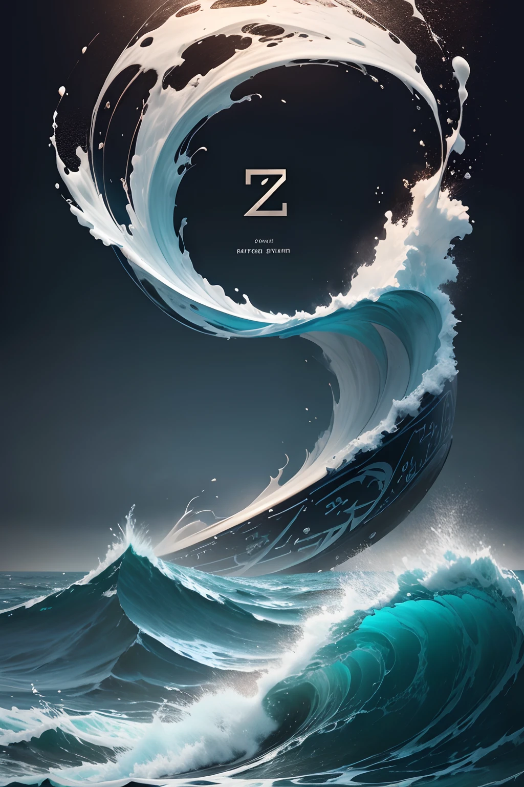 Rough seas,Huge Arabic numeral 200,keyframe,Composed of seawater,Transparent texture numbers,Strong sense of contrast,The strokes are strong