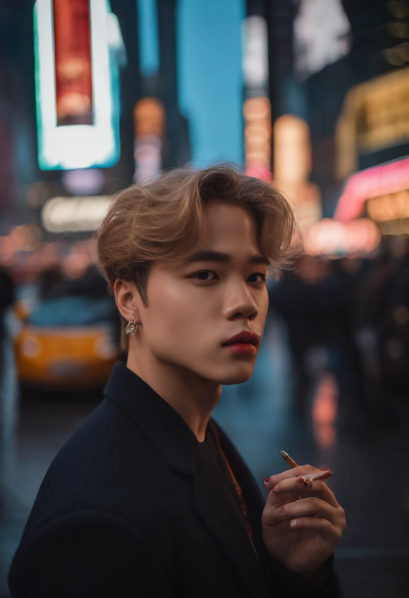 jimin loiro do bts em alta qualidade fumando cigarro na times square