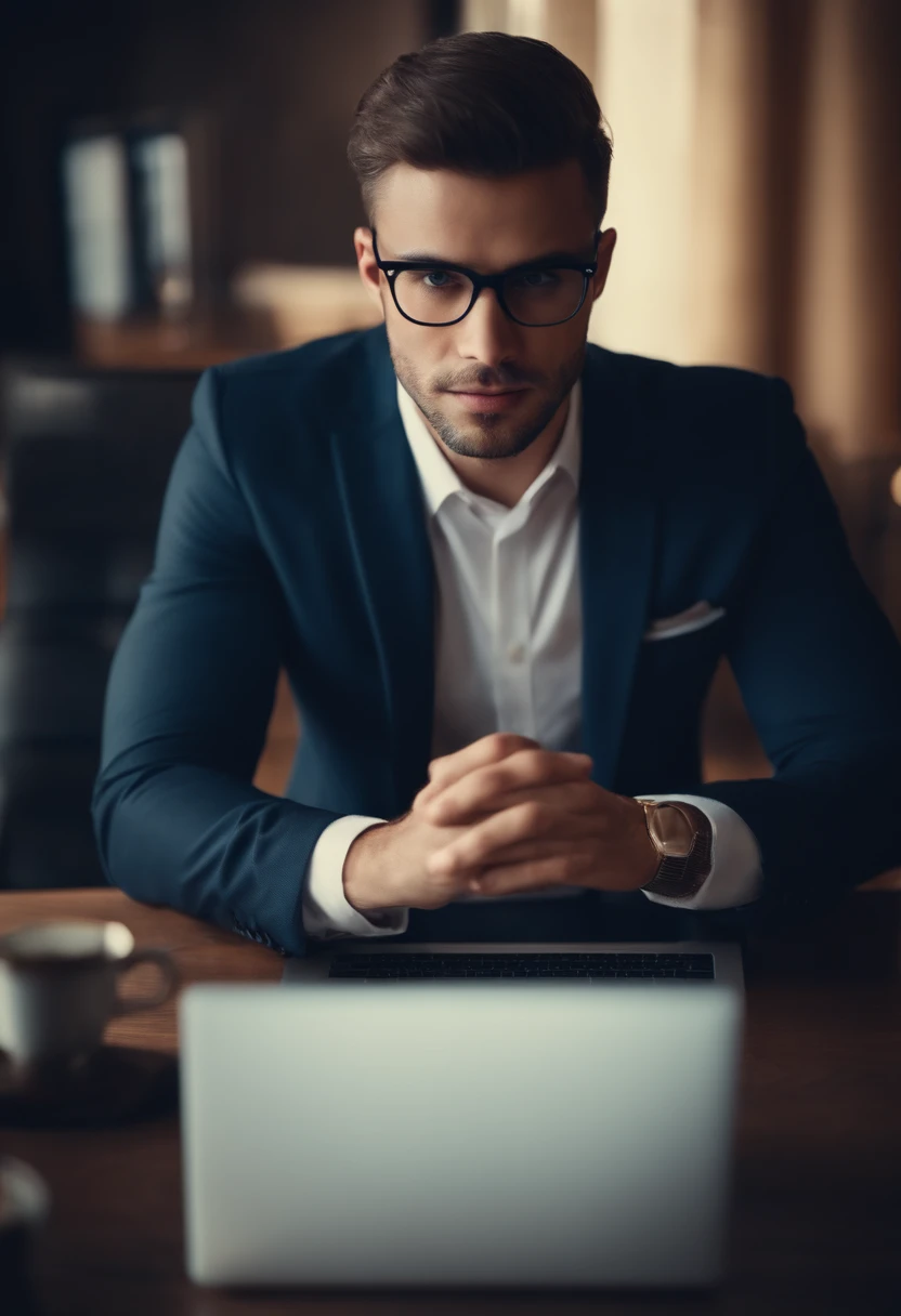 Portrait of a young businessman presenting his product online