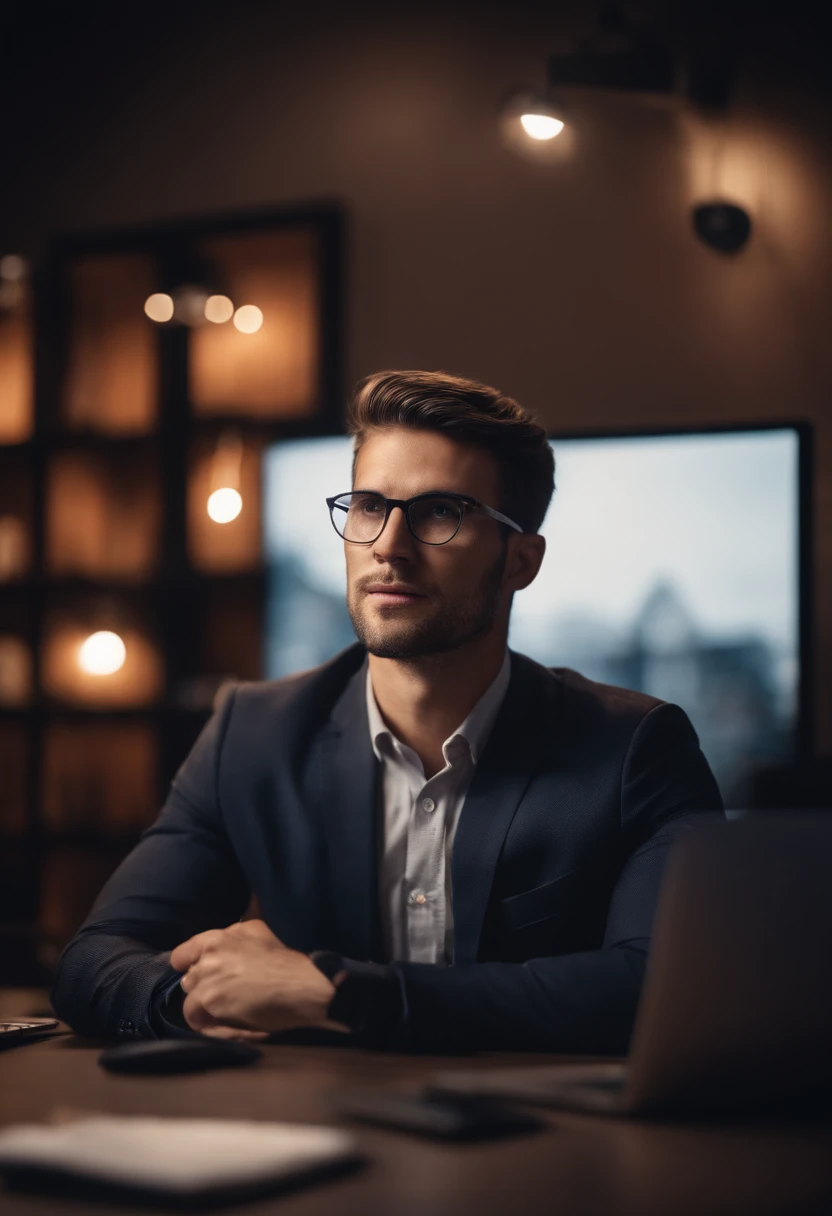 Portrait of a young businessman presenting his product online