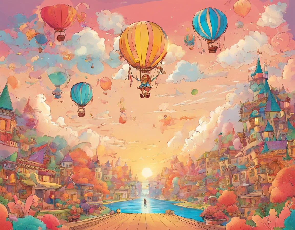 Depict the world through the eyes of a :1.5,tiara crown、Hydrogen balloons、Runway circles and clouds,Artistic sense、Beauty Feeling、Futuristic,succinct、Childlike、The tones are pastel,softness,lithe、freely
Think back to your childhood,Have you ever had such a wish?????????????sudden,a door opened,You walk in,A magical light begins to envelop your surroundings, Another imaginative fantasy world。Put on your crown,Become an adventurous elf,Carry a hydrogen balloon that symbolizes freedom, In a world full of extraordinary imagination, Everything may not conform to the laws of physics,But everything is even more incredible。Clouds are candies sold at Sky Grocery stores,Meteors are fireworks released by Santa Claus,Run along the runway,The wind will also give way to you