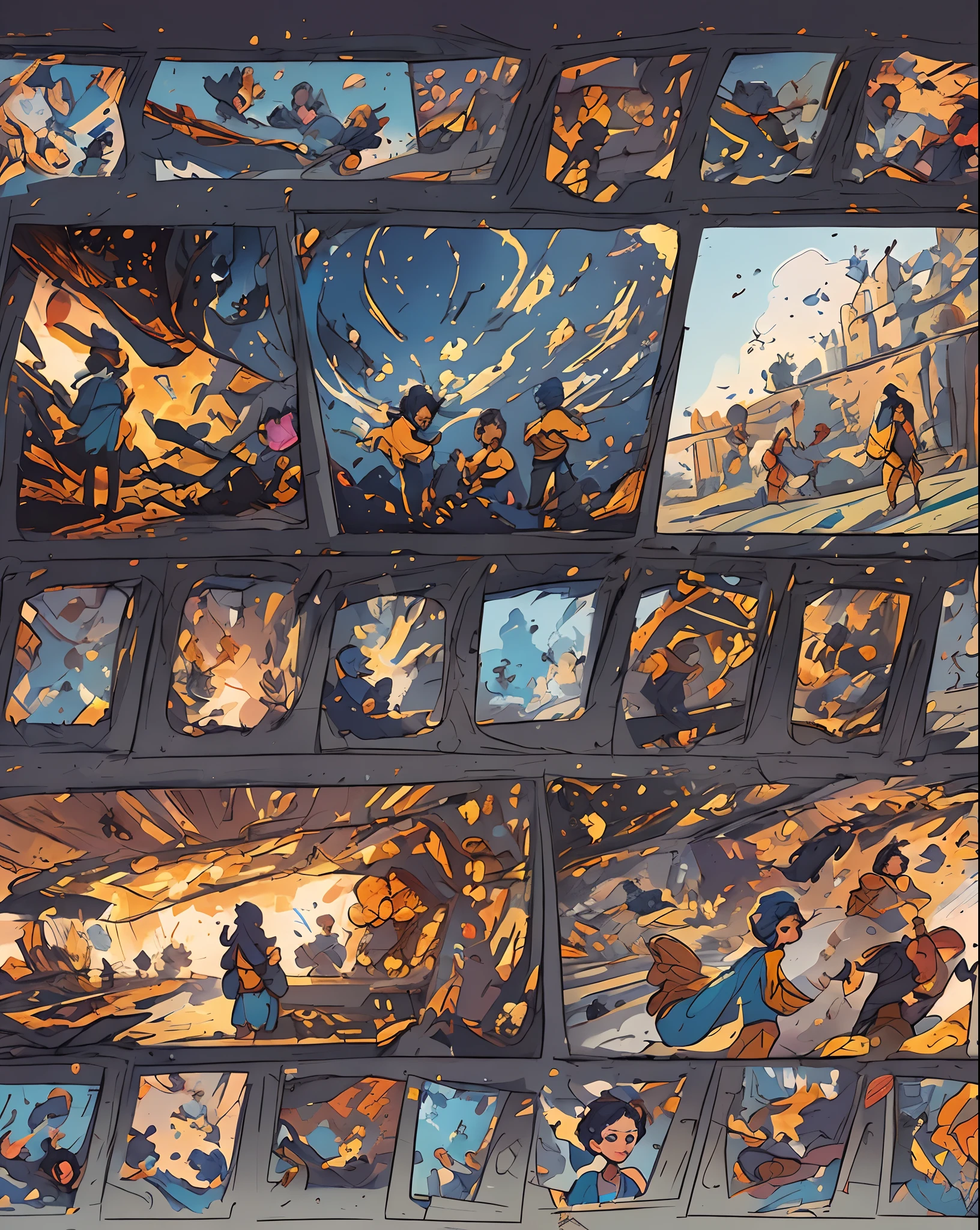 (best quality,4k,8k,highres,masterpiece:1.2),ultra-detailed,(realistic,photorealistic,photo-realistic:1.37),storyboard,anime style,colorful,soft shading,studio lighting,vivid colors,action-packed scene,motion blur,dynamic angles,expressive character emotions,unique character designs,playful and whimsical atmosphere,fast-paced storytelling,splashes of vibrant colors,epic battles,emphasizing character movement and impact,attention to facial expressions and body language,backgrounds with intricate details,realistic and fantastical elements seamlessly blended,energetic and vibrant illustrations,captivating and immersive world-building,beautifully executed fight sequences,striking visual compositions,narrative-driven storytelling,comic book-like aesthetic,stylized character designs,rich and diverse cast of characters,fluid and dynamic animation,masterful use of light and shadow,attention to small details,exciting and engaging plot lines,memorable and iconic scenes,dramatic camera angles,powerful and emotional character interactions,unforgettable moments of heroism and vulnerability,impressive use of visual effects and atmosphere,enthralling and captivating storytelling,meticulous attention to storyboarding and scene transitions,an epic journey filled with surprises and twists.
