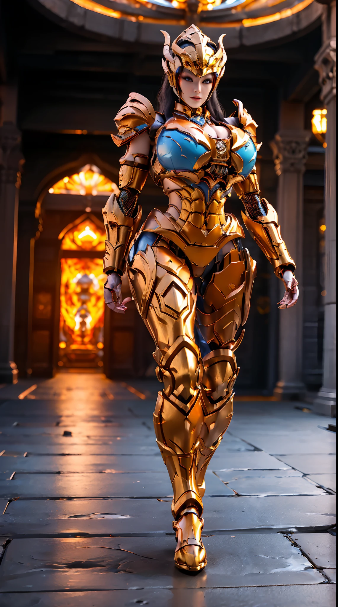 (UNREAL ENGINE 5), (DRAGON QUEEN HELM), (HUGE FAKE BOOBS:1.3), (BEAUTIFUL FACE), (BLUE, ORANGE), (SANCTUARY HALL), (CYBER MECHA ARMOR), (CLEAVAGE), (SKINTIGHT MECHA YOGA PANTS), (MECHA HIGH HEELS), (PERFECT BODY:1.2), (LOOKING AT VIEWER), (WALKING DOWN:1.3), MUSCULAR BODY, MUSCLE ABS, UHD, 8K, 1080P.