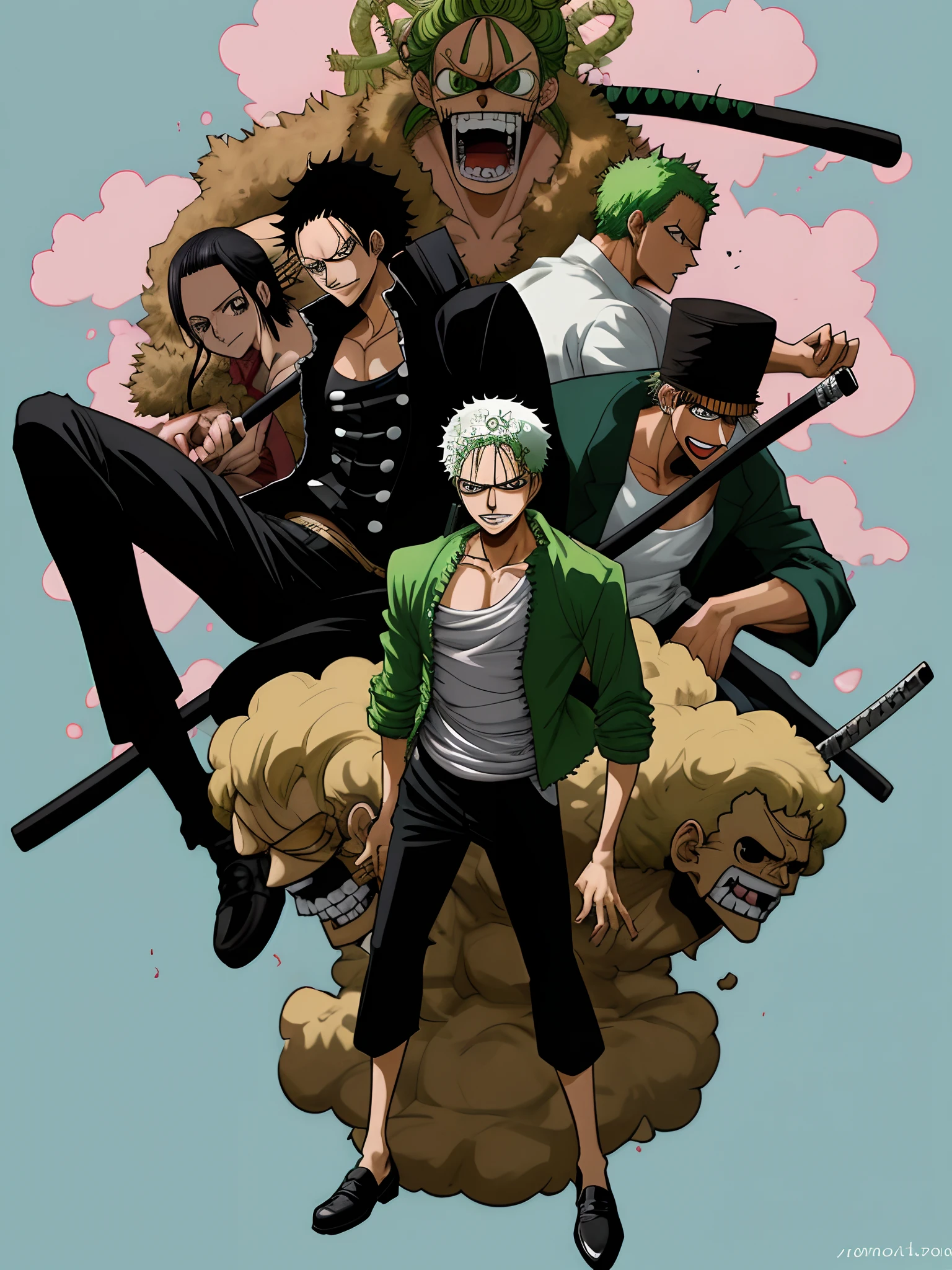 Roronoa Zoro and trafalgar law from one piece anime style clear 4k wallpaper for amoled screen
