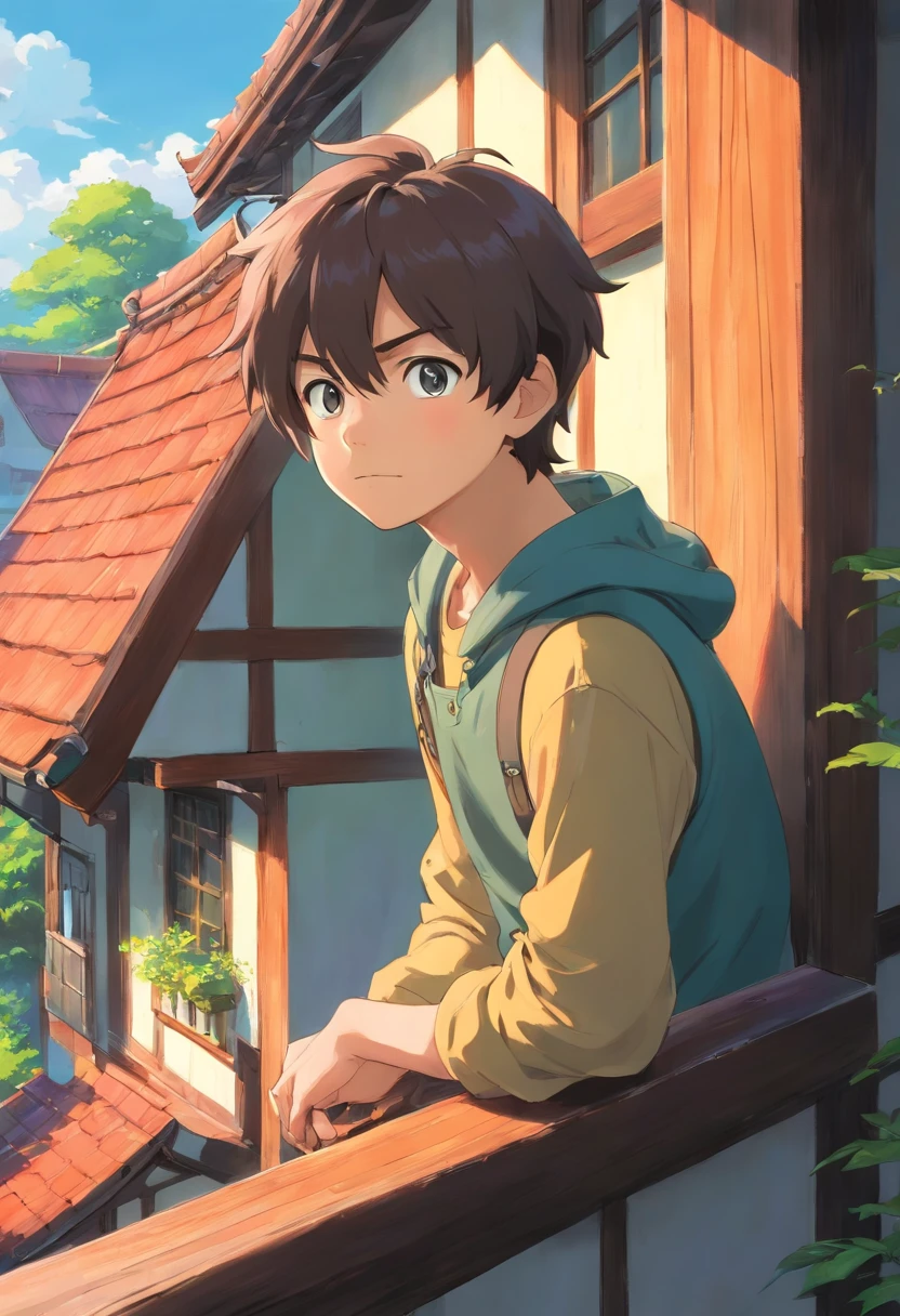 Anime boy looking out the window of his house, realistic anime 3 d style, artwork in the style of guweiz, Official art, Adorable Digital Painting, Anime Realism Style, By Shinkai Makoto. a digital rendering, detailed anime character art, digital manga art, official artwork, from attack on titan, official illustrations, photorealistic anime