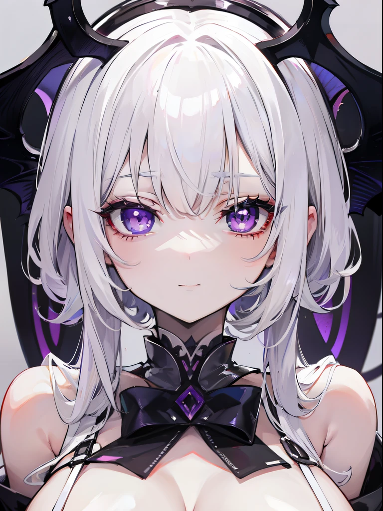 Creamy white hair,Deep purple pupils,Cute and seductive succubus girl