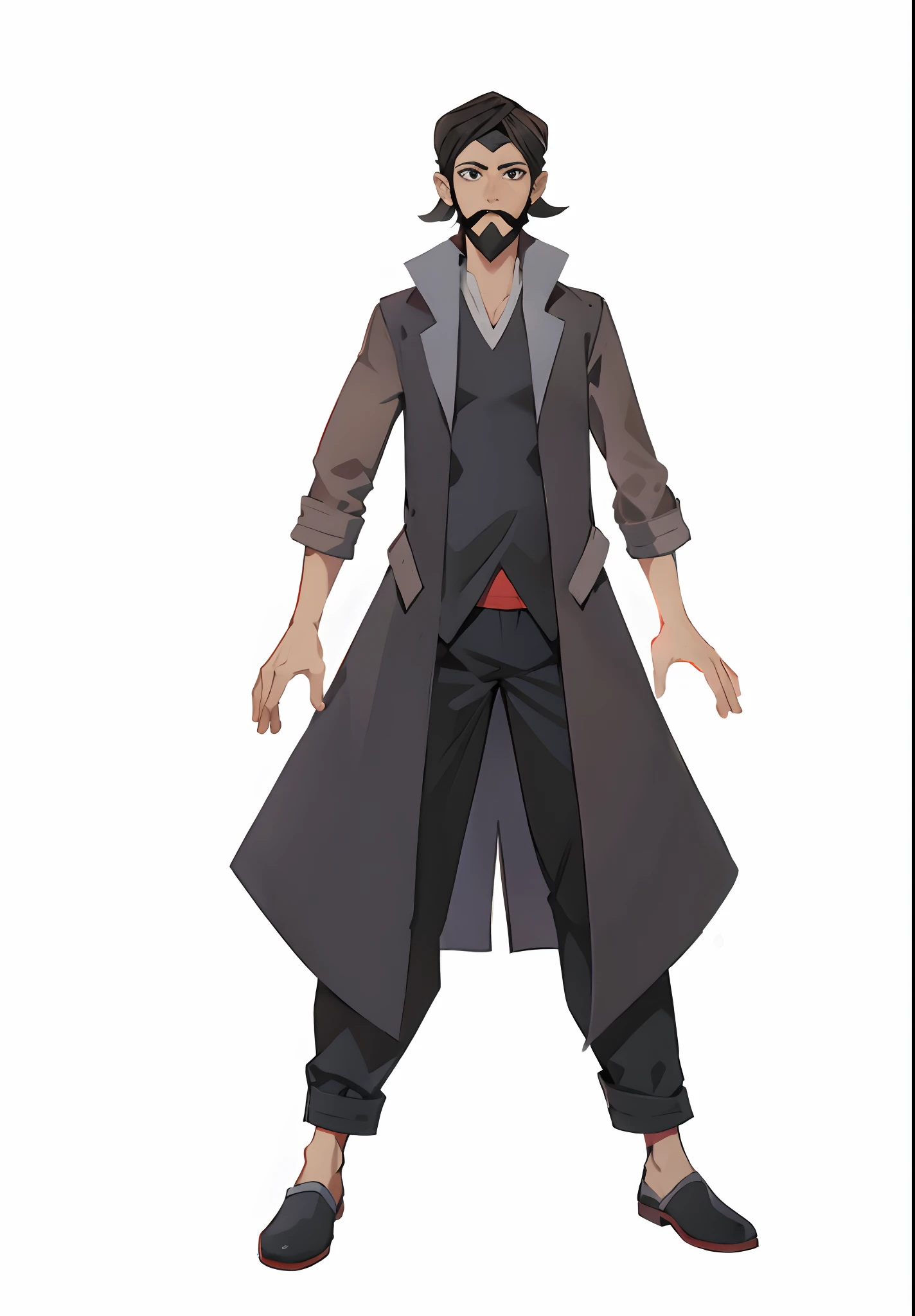 cartoon of a man in a long coat and a hat, single character full body, full body character, full length character, full body single character, character full body portrait, full body character concept, full body concept, full body character portrait, anime style character, male anime character, d & d style full body portrait, thin young male alchemist, anime character, octane render, cruel face, antagonist, cruel face,