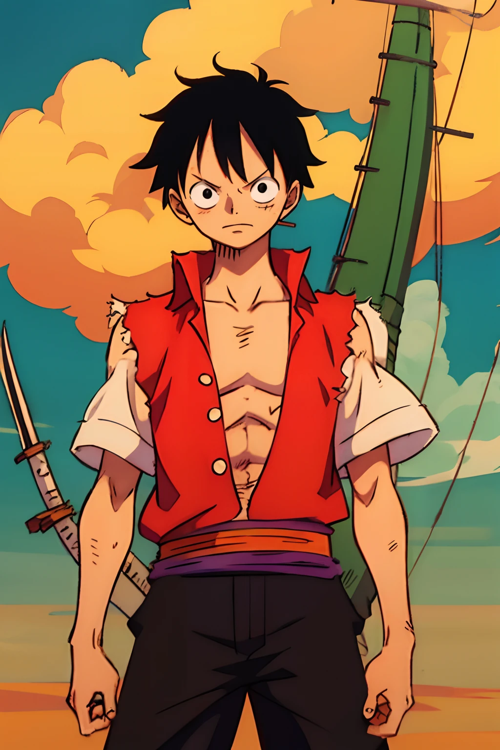 luffy standing in front of zoro ready to fight