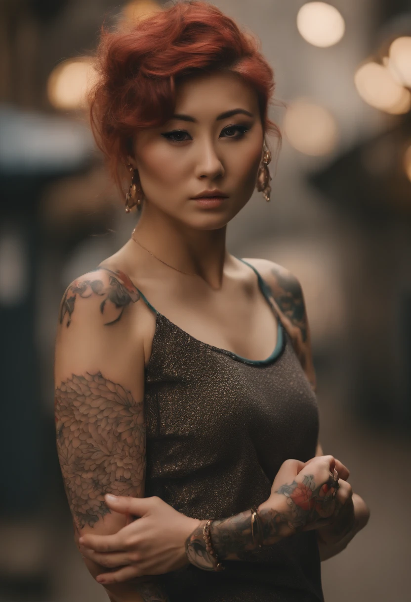 (Best Quality,4K,8K,hight resolution,photography,photo,masutepiece:1.2),Ultra-detailed,(Realistic,Photorealistic,Photorealsitic:1.37),(Girl with Japanese pattern tattoos all over her body:1.8),Quirky costumes,Japan women,Unique hairstyle,piercings:1.8,a tiger,Revealing clothing,Expressive eyes,tiny waist,athletic build,Piercing gaze,confident pose,creative lighting,Background is murder,urban setting,striking facial features,Colorful leather bikini,Tattered skirt,Japan,Unconventional,His arms folded,gold teeth,punk fashion,Loud accessories:1.8,Attention-grabbing appearance,Unconventional beauty,Abnormal muscularity:1.8,exquisite detailing,dramatic compositions,Complex pattern,Futuristic elements,Emotional expression,Unapologetic attitude,Dangerous self-confidence,audacious,Split abs:1.8,Torn clothing,Mysterious aura,Killing,Killer,Feared existence,Attracted by her charisma,A pink-haired,Sheared hair,she stands out from the crowd.