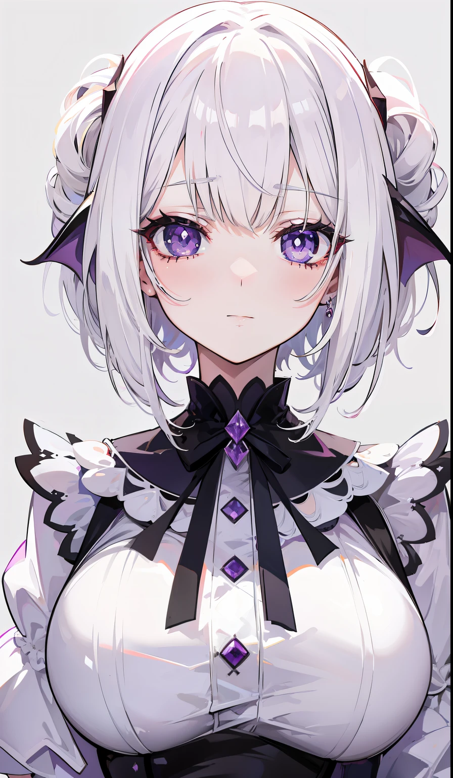 Creamy white hair，Deep purple pupils，A cute and seductive succubus girl