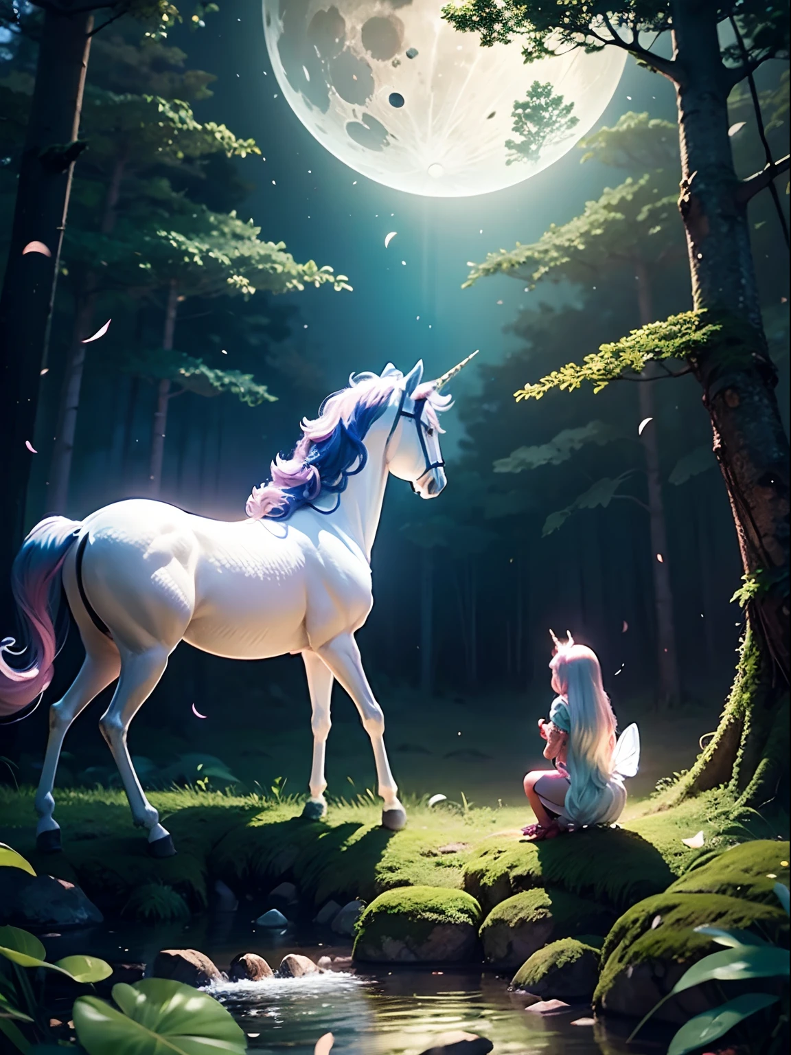MOON LITE AND FAIRY IN THE FORREST WITH A UNICORN