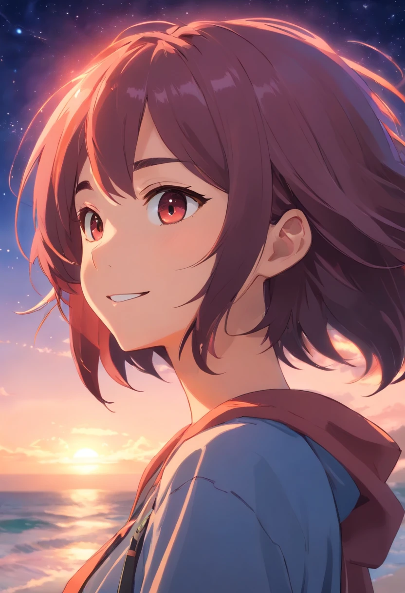 Cabelo curto, ondulado, Serious smile, olhos castanhos, boca batom vermelho, presilha de estrela no cabelo, corada, fofa, , 4K