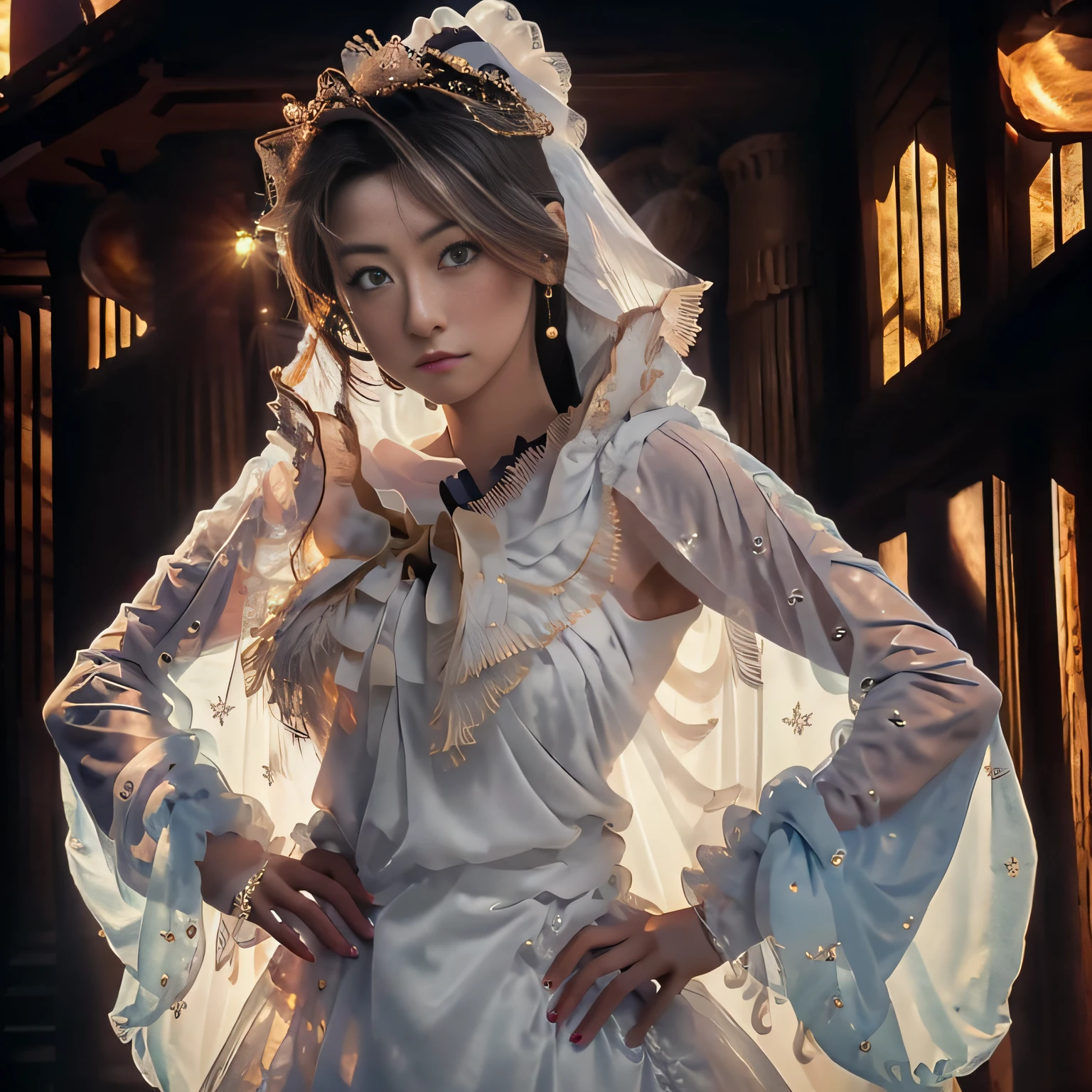 （tmasterpiece，Best_quality，Hyper-detailing：1.3），Epic，rendering，Volumetriclighting，welcoming，Virginia Live Oak Girl，see-through gossamer，Slim， Holy and sexy