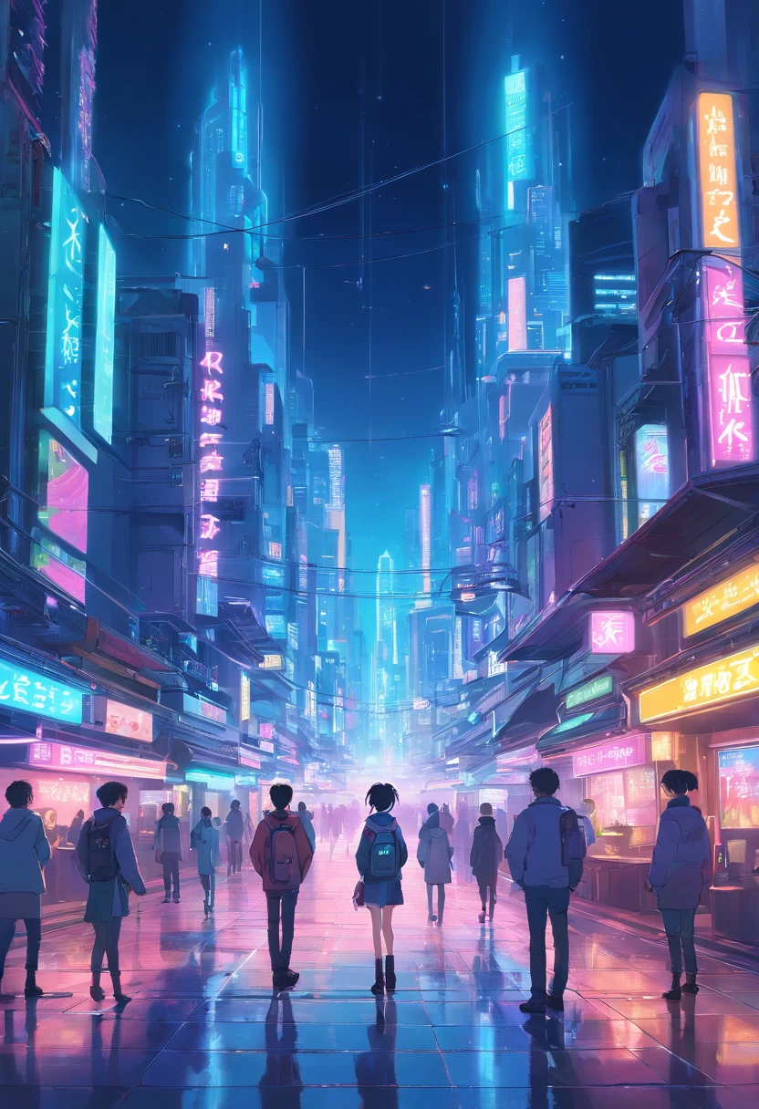 "Cyberpunk-inspired immersion, The world of neon, Be captivated by the surreal spectacle of planets dominating the sky, Full of fascinating digital art."