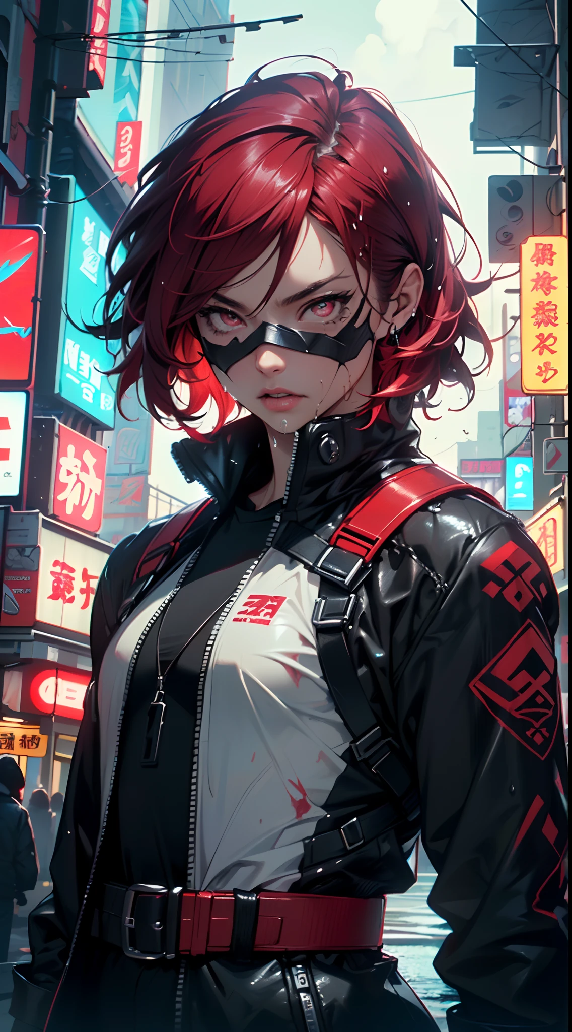 man:1.5,1 man,dwarf man,(((1man))),((man dwarf:1.5)),

(((1male,man:1.5,handsome man,male,male gender:1.5,male focus))),macho man,

((messy hair,red hair,colored inner hair)),(((red_eyes:1.2))),intricate eyes,beautiful detailed eyes,symmetrical eyes,((man dwarf)),((muscular)),((very broad shoulders and chest, dwarf body, very short stature:1.3, very small stature:1.3)),

dwarf,nsfw,

(((Hannya mask,cyberpunk oni mask, gaudi, demon mask, intricate mask))),(((detailed mask))),((masked face,covered face)),hot tone,hot,red ambiance,function style,dark style,dark fantasy,angry,cyberpunk,Japanese,samurai,intricate pattern,((wet clothes,intricate outfit,intricate clothes,intricate uniform)),

(dynamic pose:1.0),solo focus,(centered,scale to fit dimensions,Rule of thirds),

cyberpunk city by the ocean at night, with bright neon signs and dark stormy clouds and puddles, scenery:1.25,

highres, sharp focus, (ultra detailed, extremely detailed), (photorealistic artwork:1.37),(extremely detailed CG unity 8k wallpaper),((synthwave background theme)),(((vibrant colors))),(intricate background),(masterpiece),(best quality),