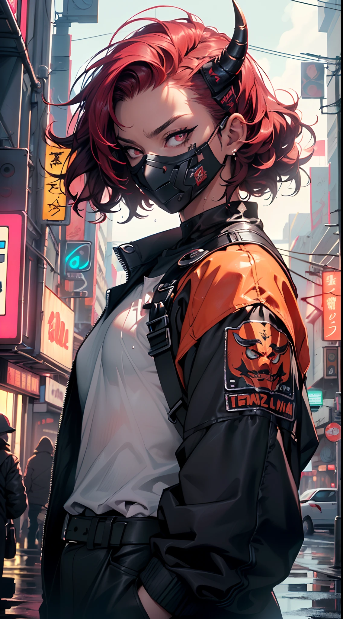 man:1.5,1 man,dwarf man,(((1man))),((man dwarf:1.5)),
(((1male,man:1.5,handsome man,male,male gender:1.5,male focus))),macho man,
((messy hair,red hair,colored inner hair)),(((red_eyes:1.2))),intricate eyes,beautiful detailed eyes,symmetrical eyes,((man dwarf)),((muscular)),((very broad shoulders and chest, dwarf body, very short stature:1.3, very small stature:1.3)),
dwarf,nsfw,
(((Hannya mask,cyberpunk oni mask, gaudi, demon mask, intricate mask))),(((detailed mask))),((masked face,covered face)),hot tone,hot,red ambiance,function style,dark style,dark fantasy,angry,cyberpunk,Japanese,samurai,intricate pattern,((wet clothes,intricate outfit,intricate clothes,intricate uniform)),
(dynamic pose:1.0),solo focus,(centered,scale to fit dimensions,Rule of thirds),
cyberpunk city by the ocean at night, with bright neon signs and dark stormy clouds and puddles, scenery:1.25,
highres, sharp focus, (ultra detailed, extremely detailed), (photorealistic artwork:1.37),(extremely detailed CG unity 8k wallpaper),((synthwave background theme)),(((vibrant colors))),(intricate background),(masterpiece),(best quality),