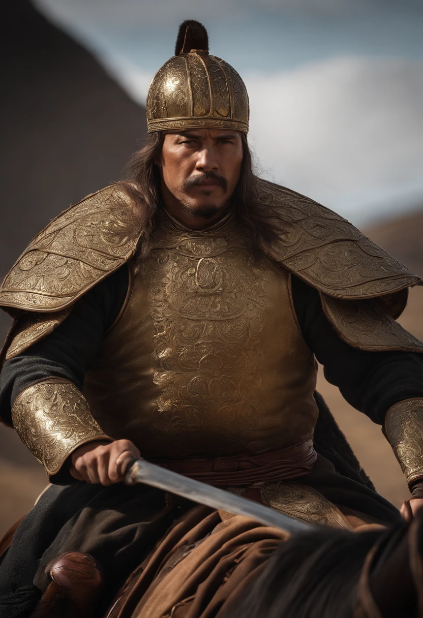 Gerar imagem representando Khutulun, a princesa mongol como a neta badass de Gengis Khan. Mostre-a em uma postura poderosa e confiante. cinematic movie still, Centrado, Close-up, foco seletivo em, antigos guerreiros gutianos, fundo Mountain Pass, feroz, dynamic lines, marrons terrosos, Nuvens tempestuosas se acumulando, breath-taking, foto-realismo, Efeito bokeh, extremamente detalhado, Ultra HD |, Canon EOS R6 Marcos II, Premiado, profissional, 8k, estilizar 1000 caos 20, perfect composition, bonito, detalhado, intrincado, Intricate octane render trend in Artstation, 8 k artistic photography, arte conceitual fotorrealista, soft natural volumetric cinematic perfect light, Miki Asai Macro fotografia, Close-up, hiper detalhado, trending on ArtStation, foco nítido, Studio photo, detalhes intrincados, altamente detalhado, Directed by: Greg Rutkowski