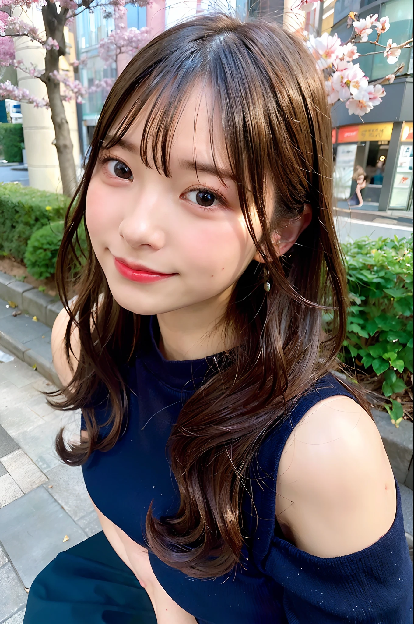 (top-quality、8K、32K、masuter piece、nffsw:1.2)、profile、(slim figure:1.2)、(s lips) 、18year old、kawaii pose、Incredibly ridiculous、(Shinjuku Kabukicho:1.3)、Colossal tits、二重まぶた、shinny skin、Realistic rays、mare、beauitful face、(A smile:1.3)、crouching down、(From above:1.2)、(a closeup:1.4)、blurry backround、(Front Focus)、(Dark: 1.6)、Fantasy Art、photoRealstic、Professional Lighting、extra detailed face、Award-winning、deep-shadows、A path lined with flourishing cherry blossom trees